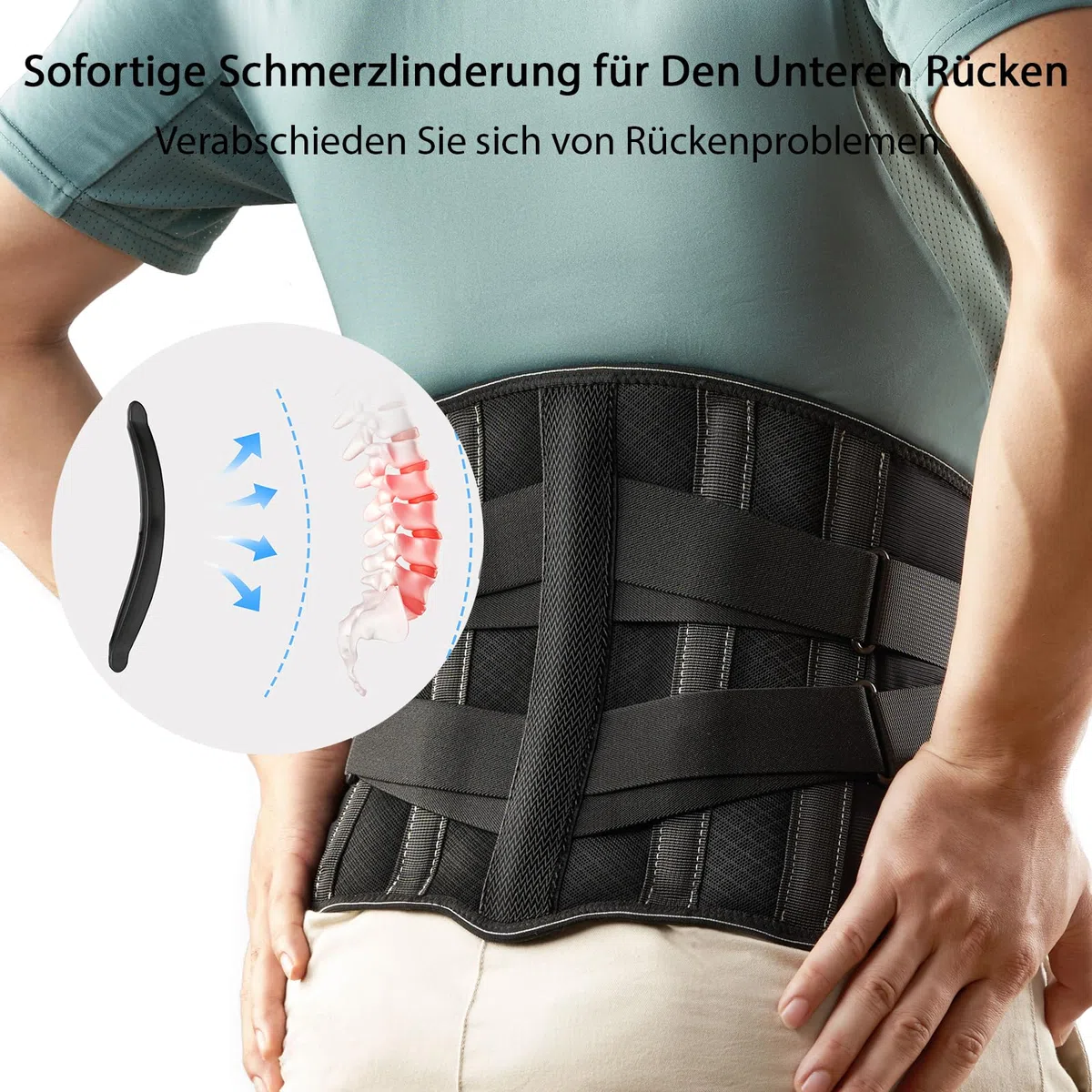 Ceinture de soutien dorsal respirante pour homme et femme avec rembourrage lombaire 3D amovible, soutien dorsal avec 5 soutiens pour soulager les maux de dos