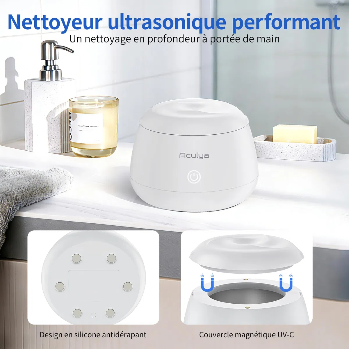 Nettoyeur Ultrasons, 48 kHz Dispositif de nettoyage par ultrasons pour bagues, aligneurs dentaires, appareils de contention, gouttières nocturnes et gouttières de blanchiment, 200ml