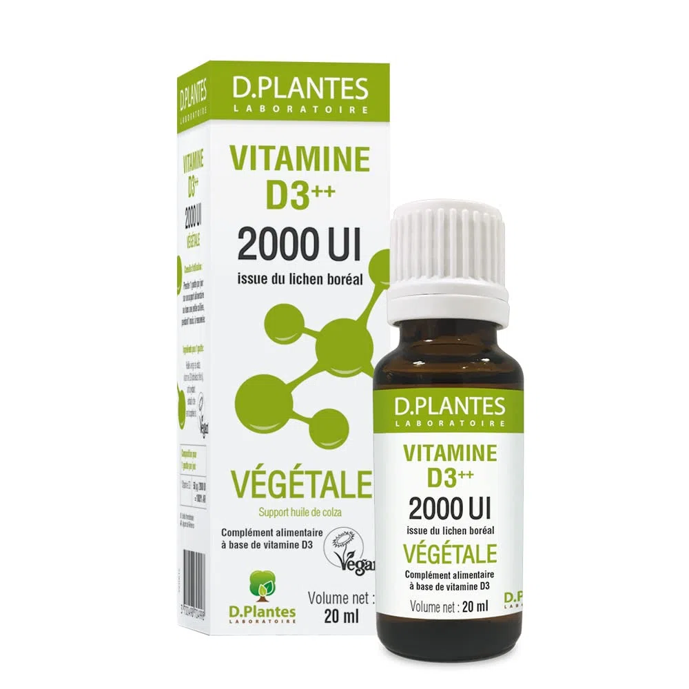 D.PLANTES - Vitamine D3 2000 UI - Complément Alimentaire - Immunité, Ossature Normale - Boost en Vit. D - Origine Végétale - Certifiée Vegan - 20 ml