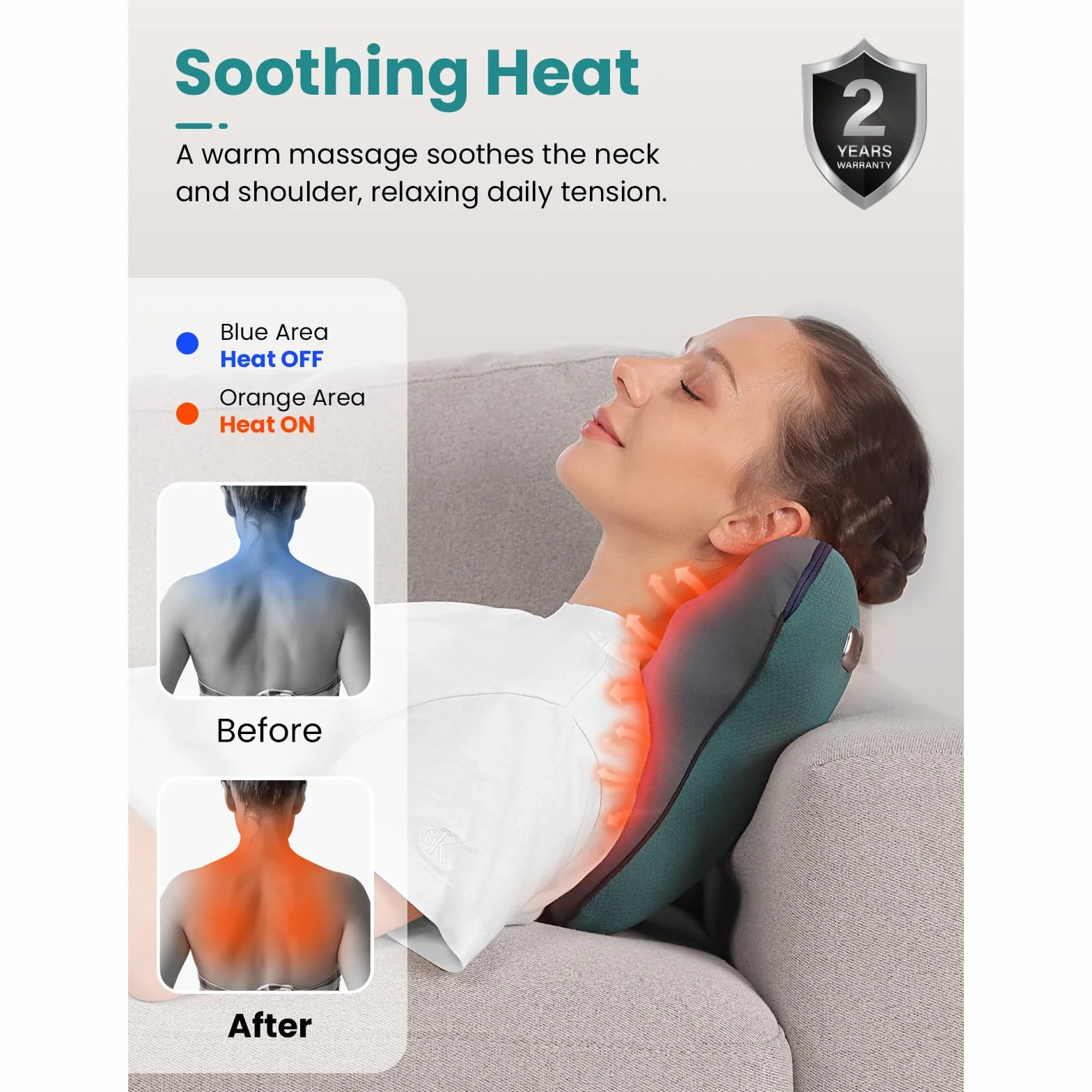 Bob and Brad EZBack Masseur Cervical, Coussin Massage Dos et Cou Épaules avec chaleur, Appareil de Massager Shiatsu Électrique, Massage et Relaxation Cadeaux pour Femme Homme