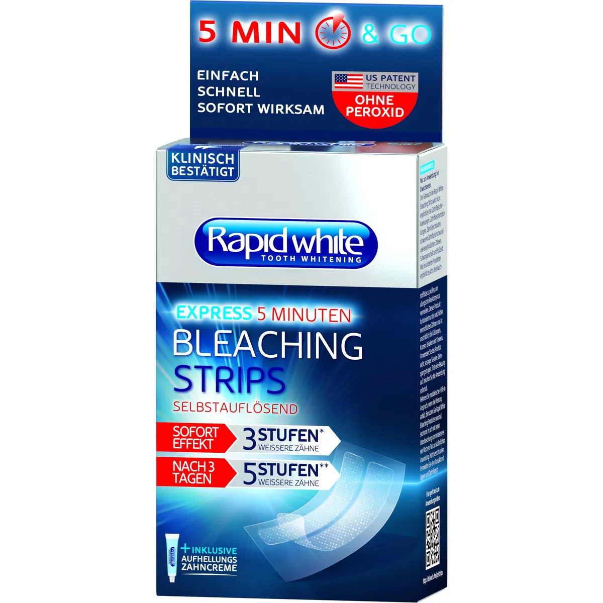 Rapid White Lot de 6 paquets de bandes blanchissantes pour des dents plus blanches en 3 jours - Blanchiment visible des dents pour la maison - Sans peroxyde d'hydrogène