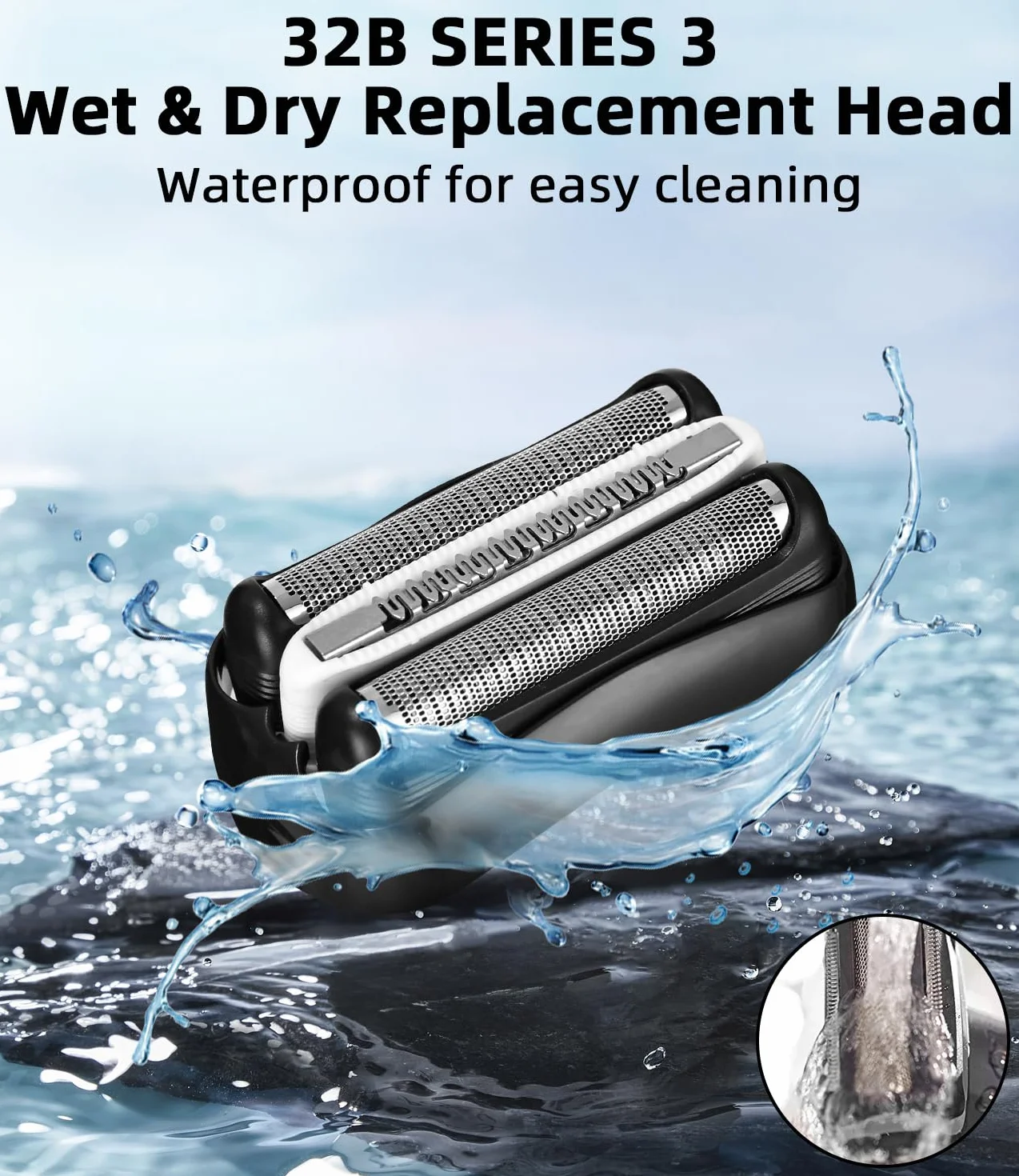 3 pièces tête de rasoir compatible avec Braun Série 3, 32B, pour S3 3040S, 3000S, 310S, 300S et plus, grille de rasoir pour Braun Série 3, accessoires de qualité pour un rasage parfait