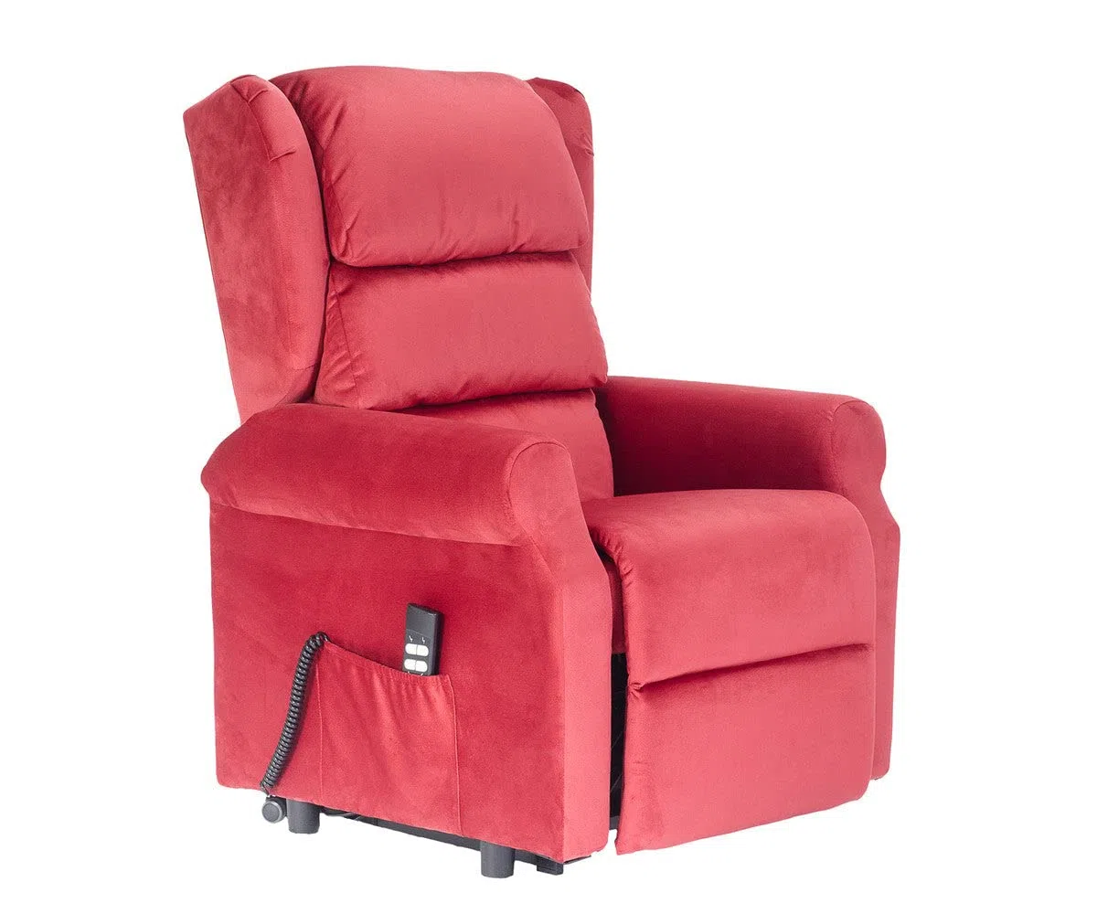 POLTRONE ITALIA Carl 2 Moteurs PERSONNALISÉ Fauteuil releveur inclinable Dispositif Médical système de Roue siège à Micro-Ressorts Doux Velours Rouge
