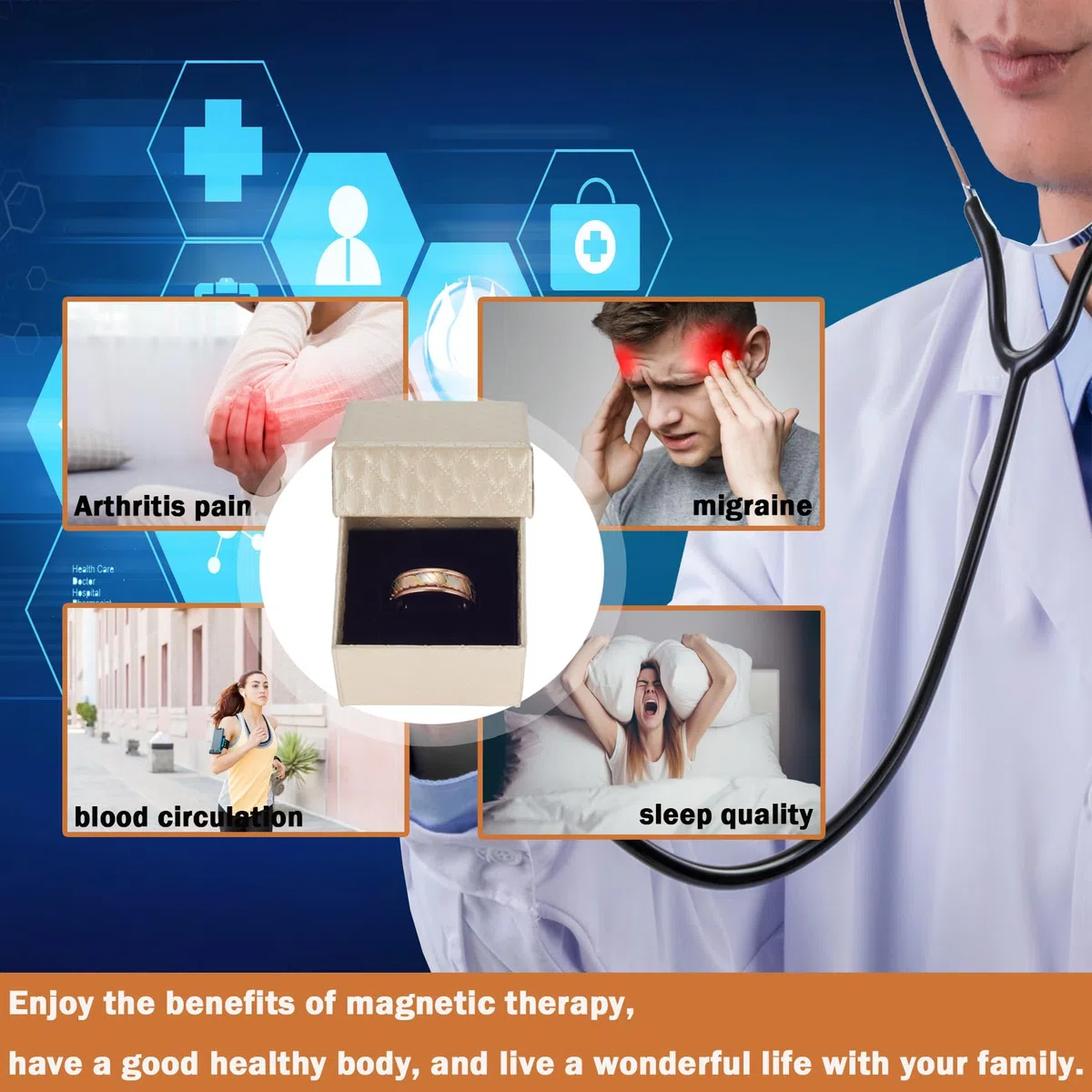 S925 Bague magnétique en argent pour l'arthrite 3500 gauss 4 aimants, soulage efficacement la douleur de l'arthrite et favorise la circulation sanguine, 2.3 pouces