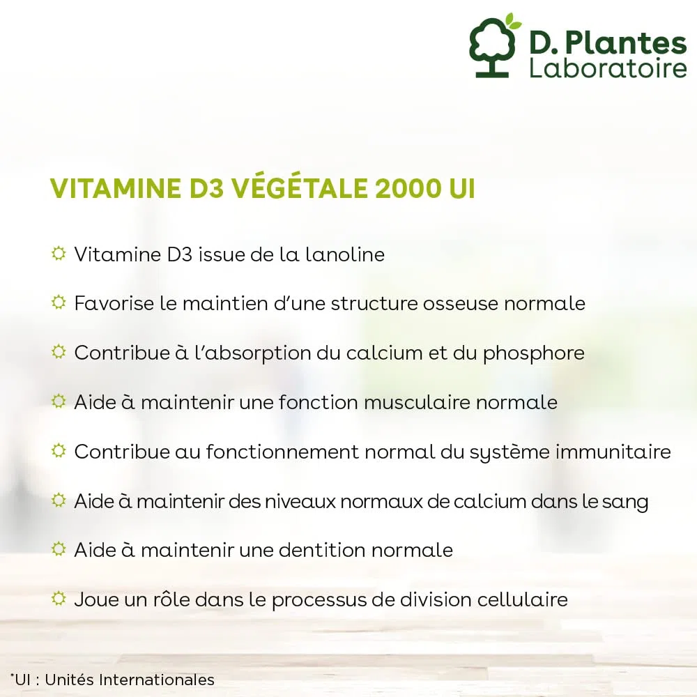 D.PLANTES - Vitamine D3 2000 UI - Complément Alimentaire - Immunité, Ossature Normale - Boost en Vit. D - Origine Végétale - Certifiée Vegan - 20 ml