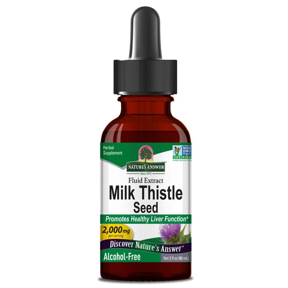Nature's Answer, Milk Thistle Extract (Extrait de Graines de Chardon-Marie), Gouttes végétaliennes, 30ml, Sans Soja, Sans Gluten, Végétarien, Sans OGM