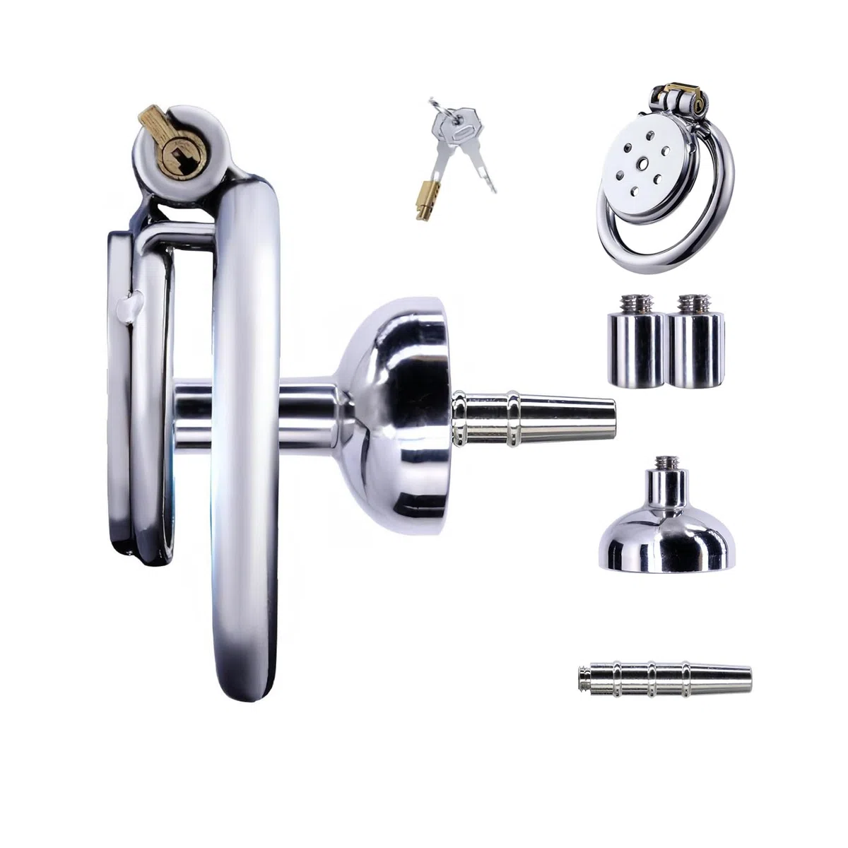Cage Chastetée Inversée en Acier Inoxydable Cage de Chasteté pour Pénis avec Porte Urine et Cathéter Sex Toys Chastity Cage Plate Respirante pour Immobiliser le Pénis de l'Homme (50mm,D)