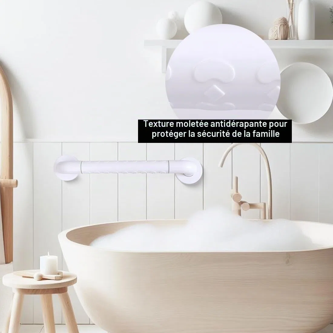 Barre d'Appui de Salle de Bain Poignée Baignoire de Sécurité 40CM Barre D'appui WC Antidérapantes Porte Serviette Barre de Maintien Douche Murale