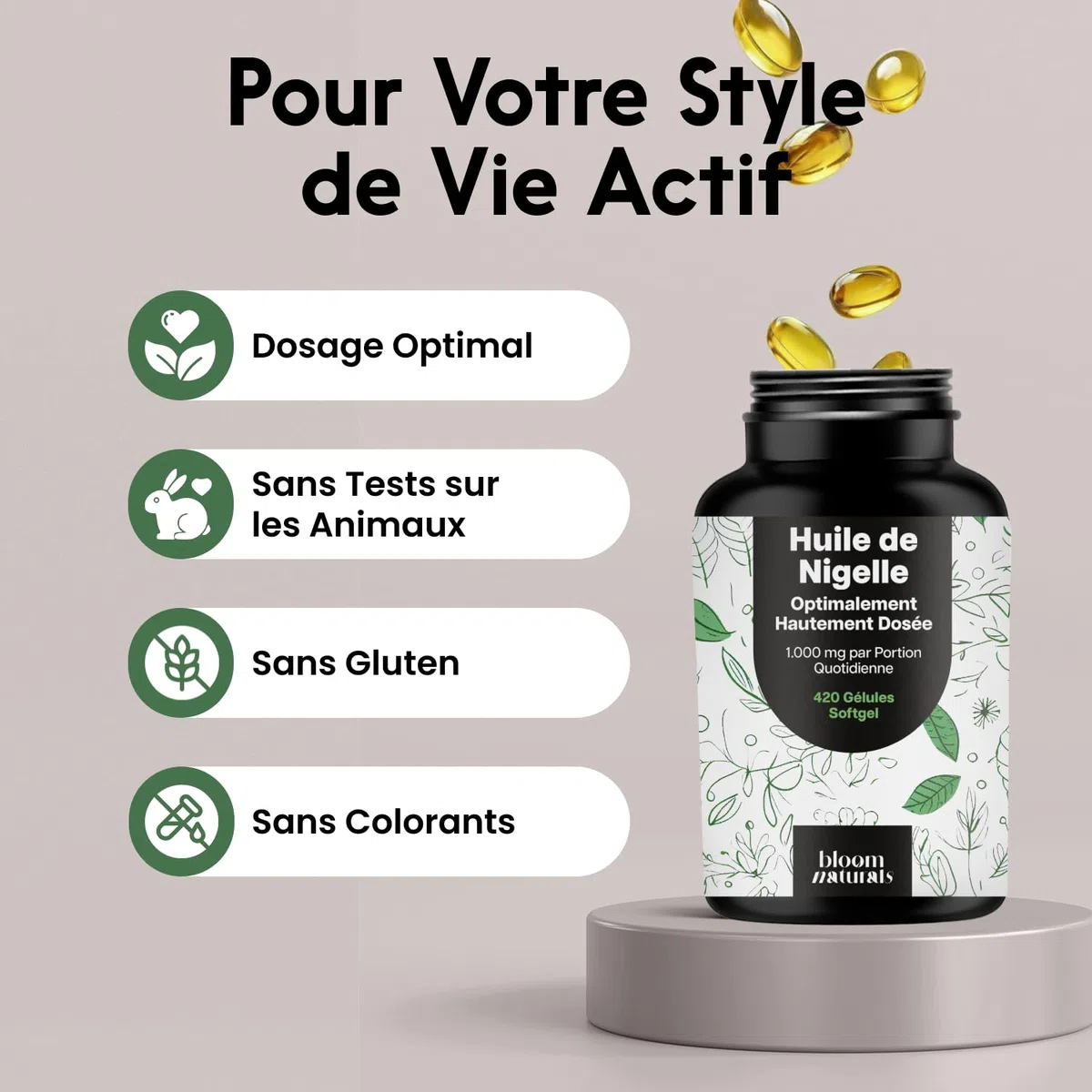 Huile de Nigelle Gelules – Capsules d’Huile de Cumin Noir – 420 Gélules Softgel 1 000 mg avec Vitamine E – Fabriqué en Allemagne