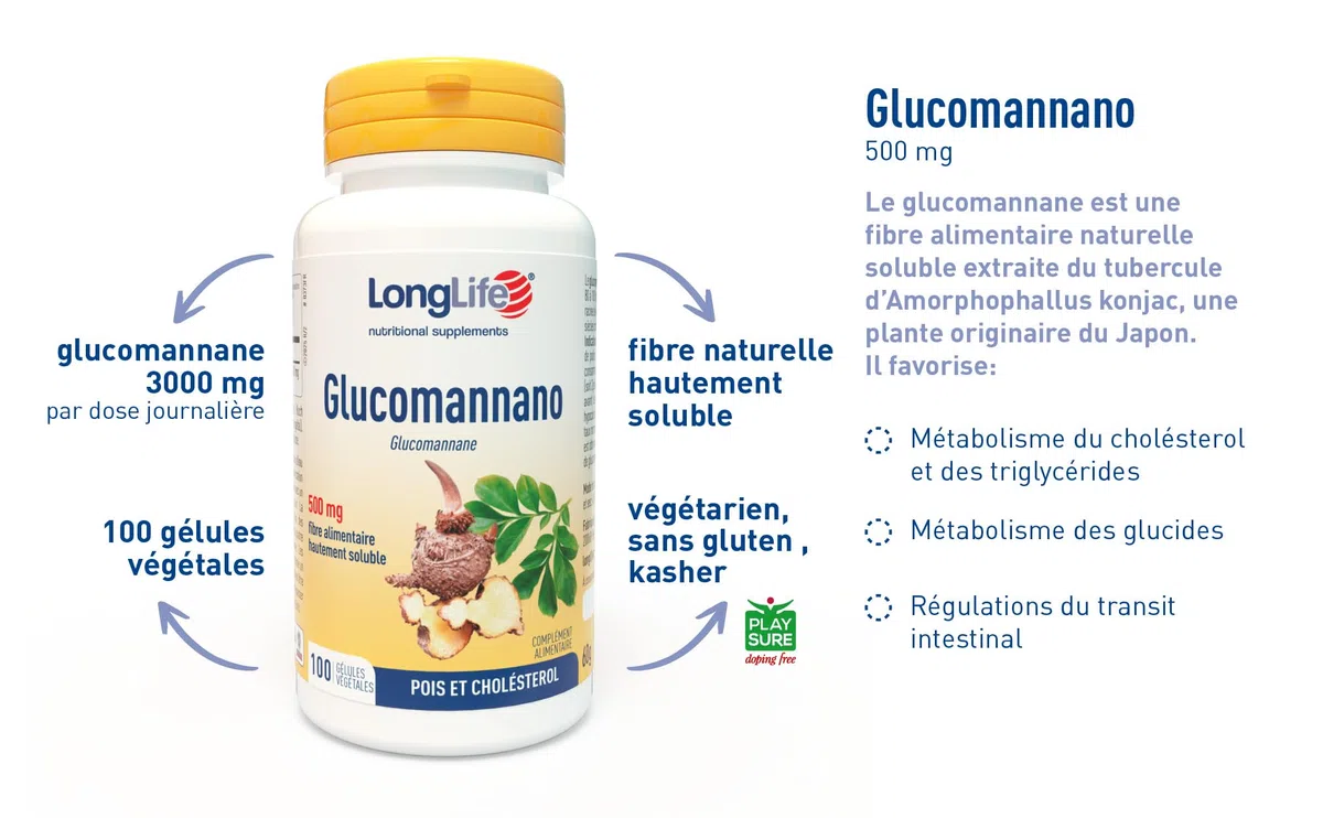 LongLife® Glucomannano | minimum 3000 mg par dose quotidienne | Contrôle du poids et satiété | Fibre alimentaire naturelle | 100 gélules végétales | Végan et sans gluten