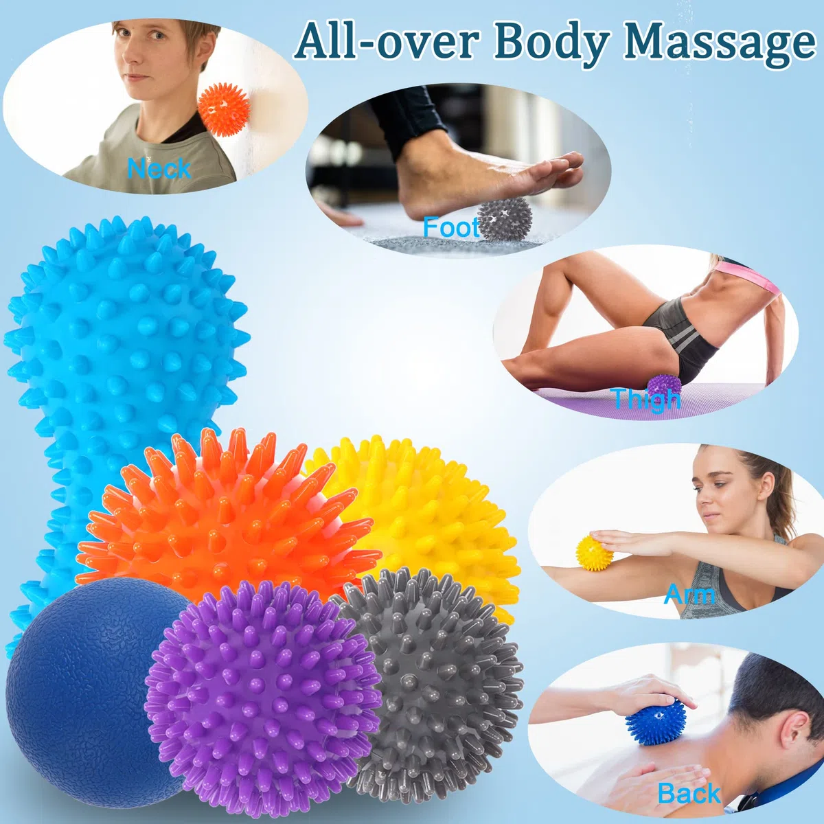 SANNIX Balles de Massage Lot de 6 Balles à Picots Anti-stress Réflexologie Massage de Trigger Point pour le dos Jambes Pieds Mains