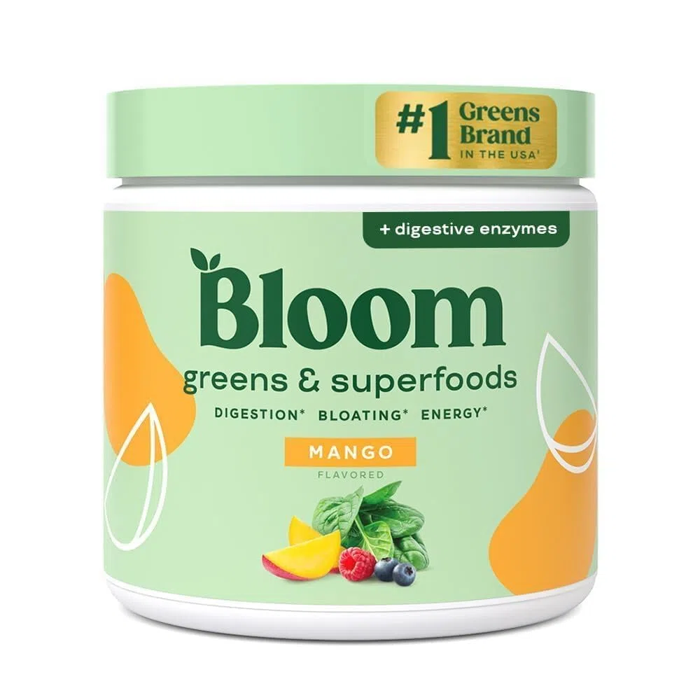 Bloom Superfood Powder Women - mangue - Avec probiotiques, enzymes, spiruline, chlorella - Favorise la santé intestinale, la désintoxication et l'énergie - Anti-bloating - 25 portions - Smoothie Boost