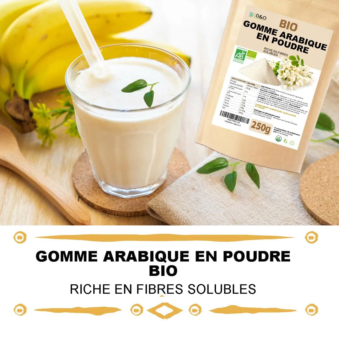 DETOX ORGANICA Gomme Arabique - 250g Fibres alimentaire d'acacia Bio | Poudre gomme arabique naturelle - Végétalien et bien toléré - Poudre de qualité premium