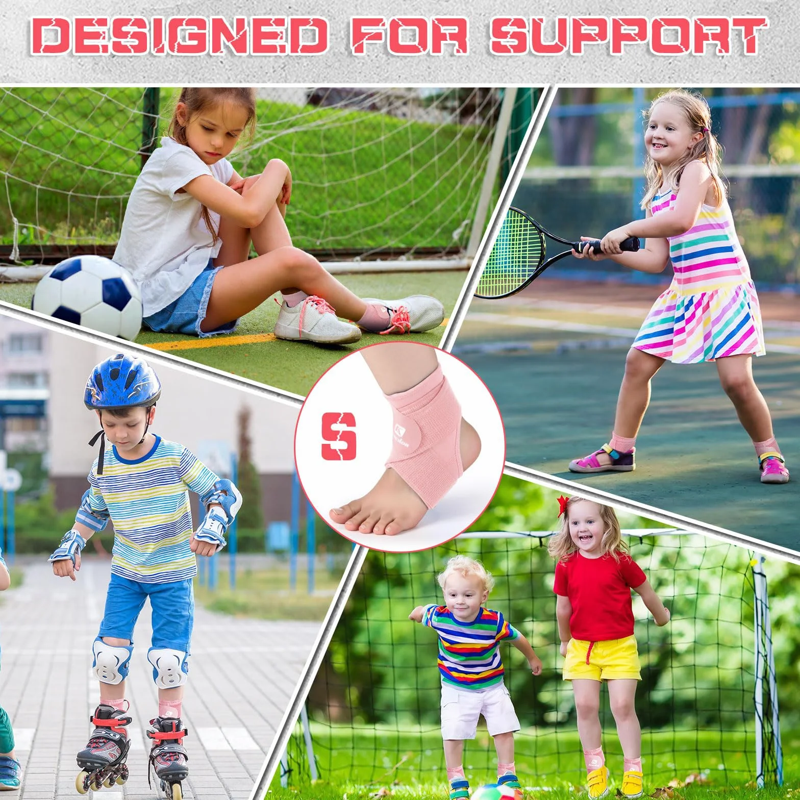 Lilbitty 2 Stück Knöchelbandage pour Enfants, Soutien pour Cheville, Sport, entorse, néoprène, Manchon de Compression Respirant avec enveloppe Ajustable (Rose, M)