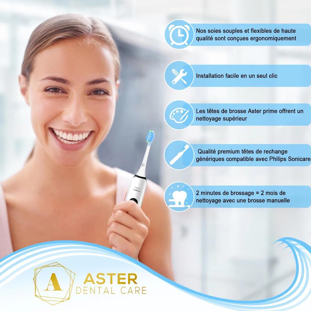 Brossette Compatible avec Philips Sonicare - Aster Têtes de Rechange pour Brosse à Dents Électrique Compatible avec Philips Sonicare Têtes de Brosse à Dents Lot de 16