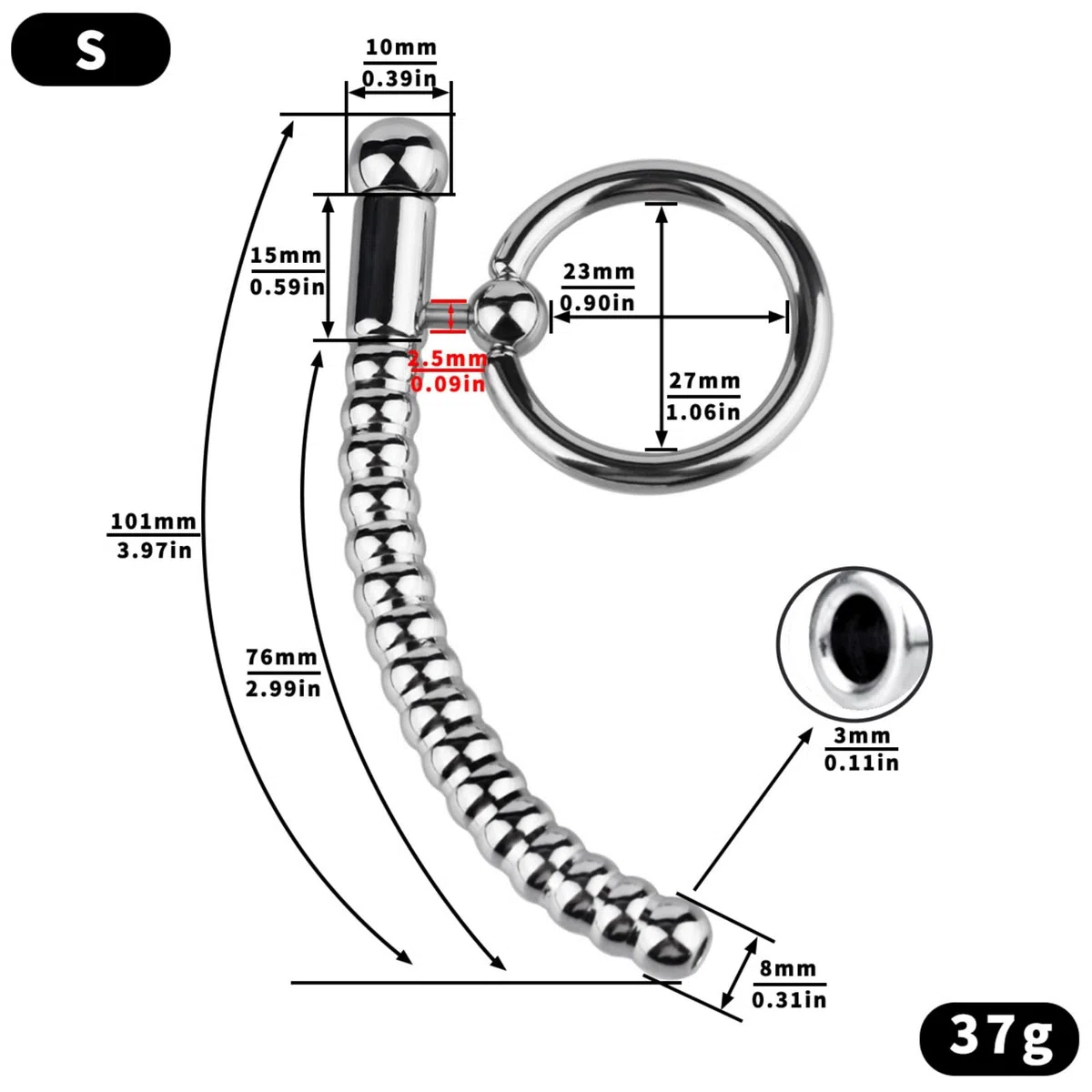 Tige urétrale amovible en métal pour hommes avec anneau fixe Accessoire d'exercice - frhlM74 (S)