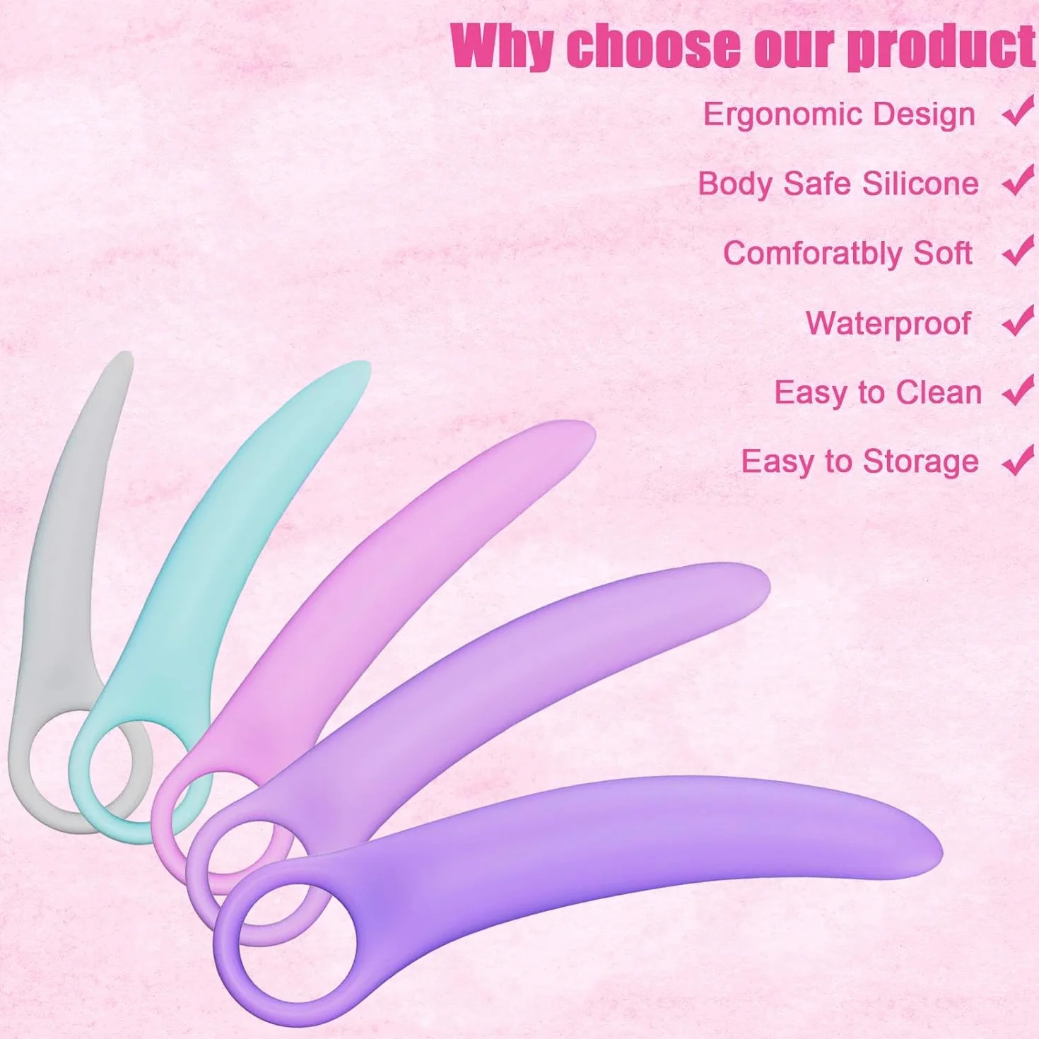 Dilatateur Vaginisme, Ensemble de 5 Pièces en Silicone Dilatateurs, Portable à Usage Multiple