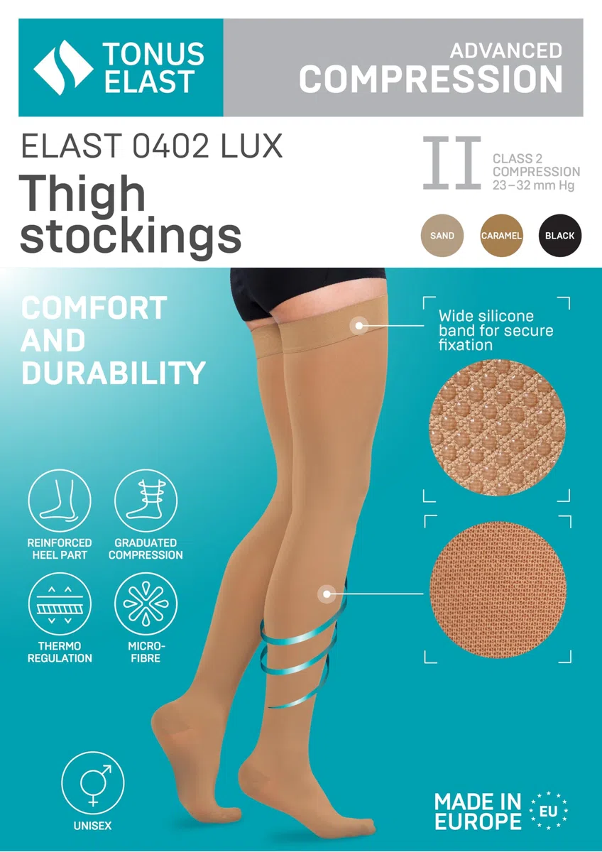 TONUS ELAST Bas de Contention, 23-32 mmHg avec Bande en Silicone, Bout Fermé, Classe II / CCL 2, Bas de Compression avec Embout pour Femmes & Hommes (M, 170-182 cm, Beige)