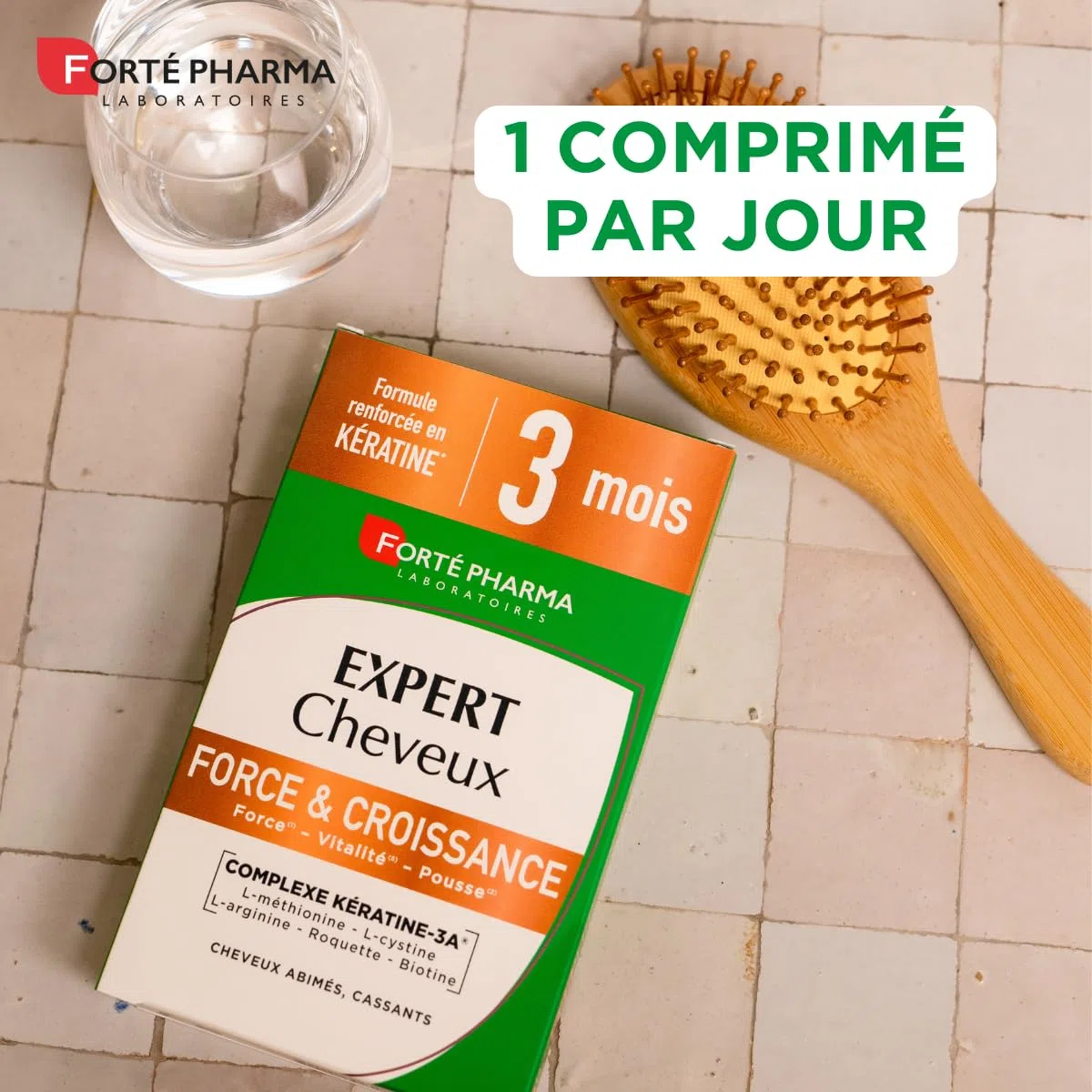 Forté Pharma Complément cheveux Expert Cheveux Force & Croissance 90 cp | Complément alimentaire Vitalité capillaire pour cheveux abîmés & cassants, renforcé en Kératine, 3 mois renouvelable