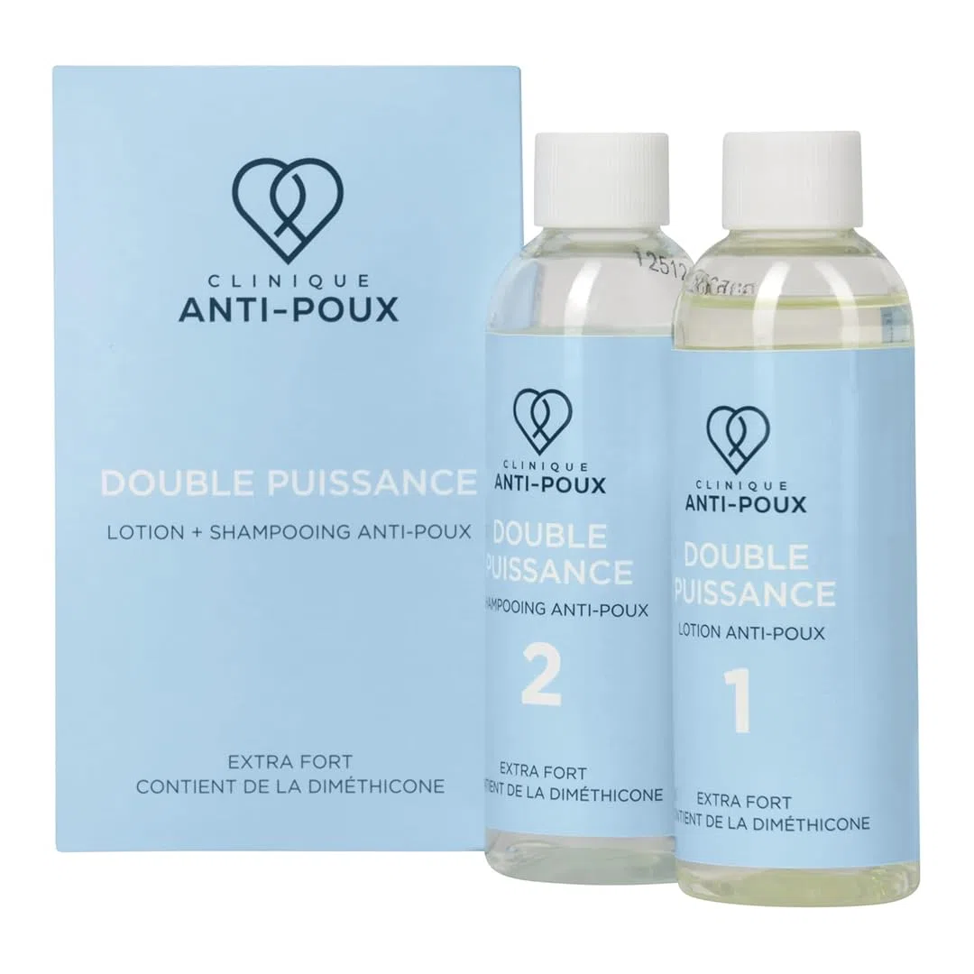 Clinique Anti-Poux Double Puissance - Tue efficacement les poux et les lentes - Kit de traitement anti-poux - Lotion et shampoing à la diméthicone pour adultes et enfants - Parfum eucalyptus