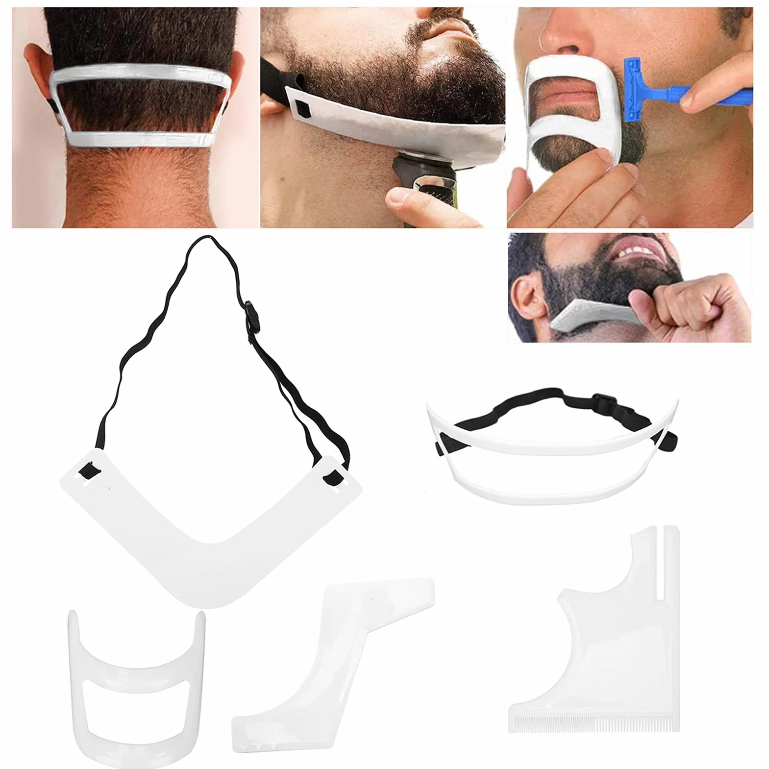 5PCS Kit D'outils de Mise en Forme de Barbe pour Hommes, Ensemble de Modèles de Guide de Barbe Modèle de Délié Pochoir Modèle de Rasage de Bord de Moustache Toilettage Coupe de Barbe Styling Kit D'out