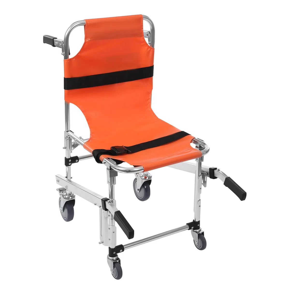 Chaise d'escalier pliante avec roulettes - Deux sangles de siège pliable - Charge maximale : 160 kg - Premiers secours - Chaise d'escalier en aluminium médical - Convient pour la maison, l'hôpital, la