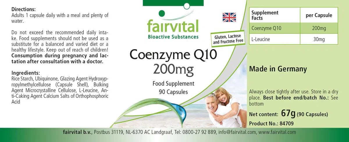 fairvital Coenzyme Q10 200mg, 90 gélules, HAUTEMENT DOSÉ, gélules de CoQ10 ubiquinone, VÉGÉTALIEN