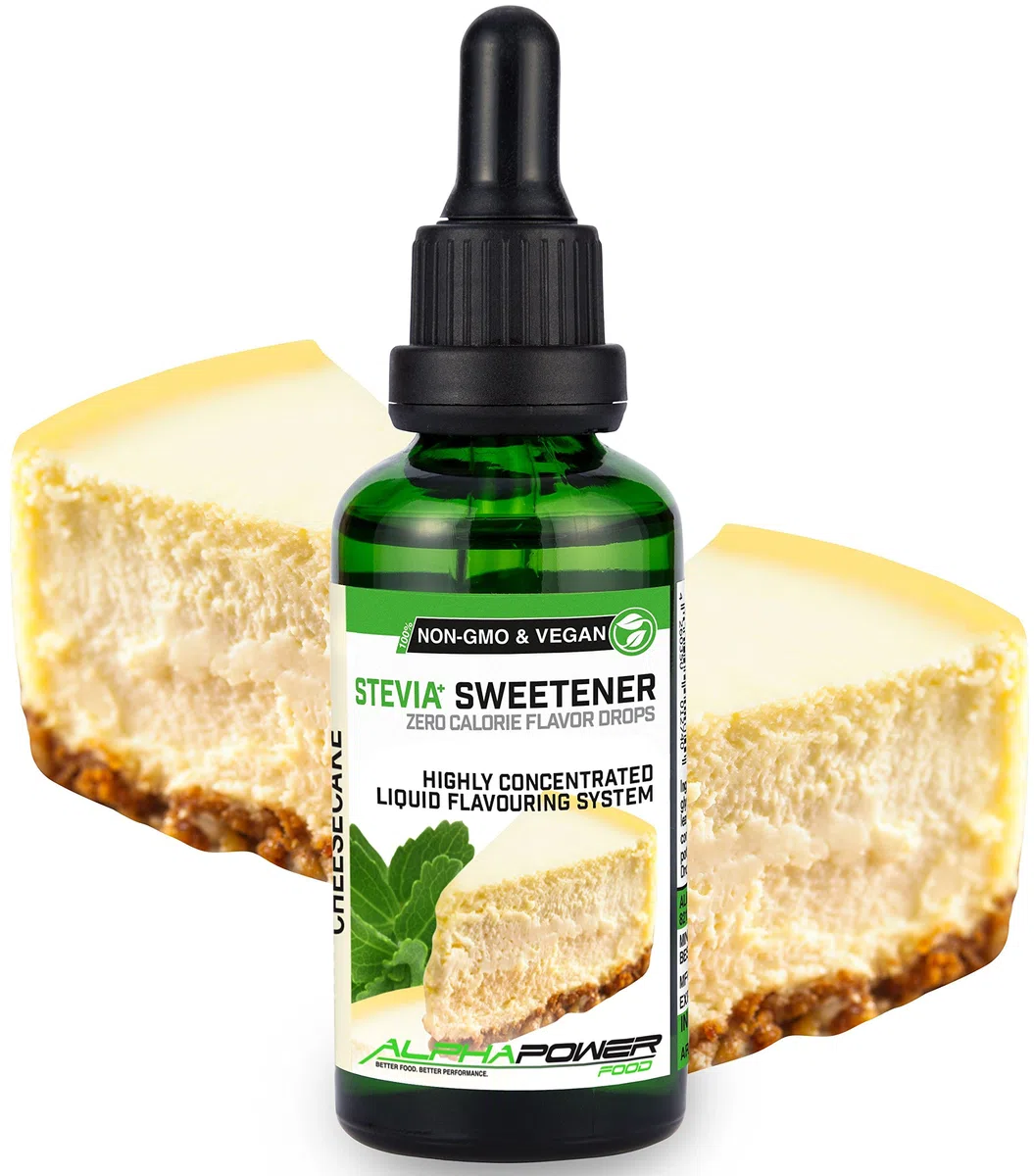 ALPHAPOWER FOOD Stevia liquide, arôme - SET SUPER ÉCONOMIQUE 5x50 ml chocolat blanc, biscuit au beurre, tarte aux pommes cannelle, Goût biscuit au chocolat et au beurre d'arachide, gâteau au fromage