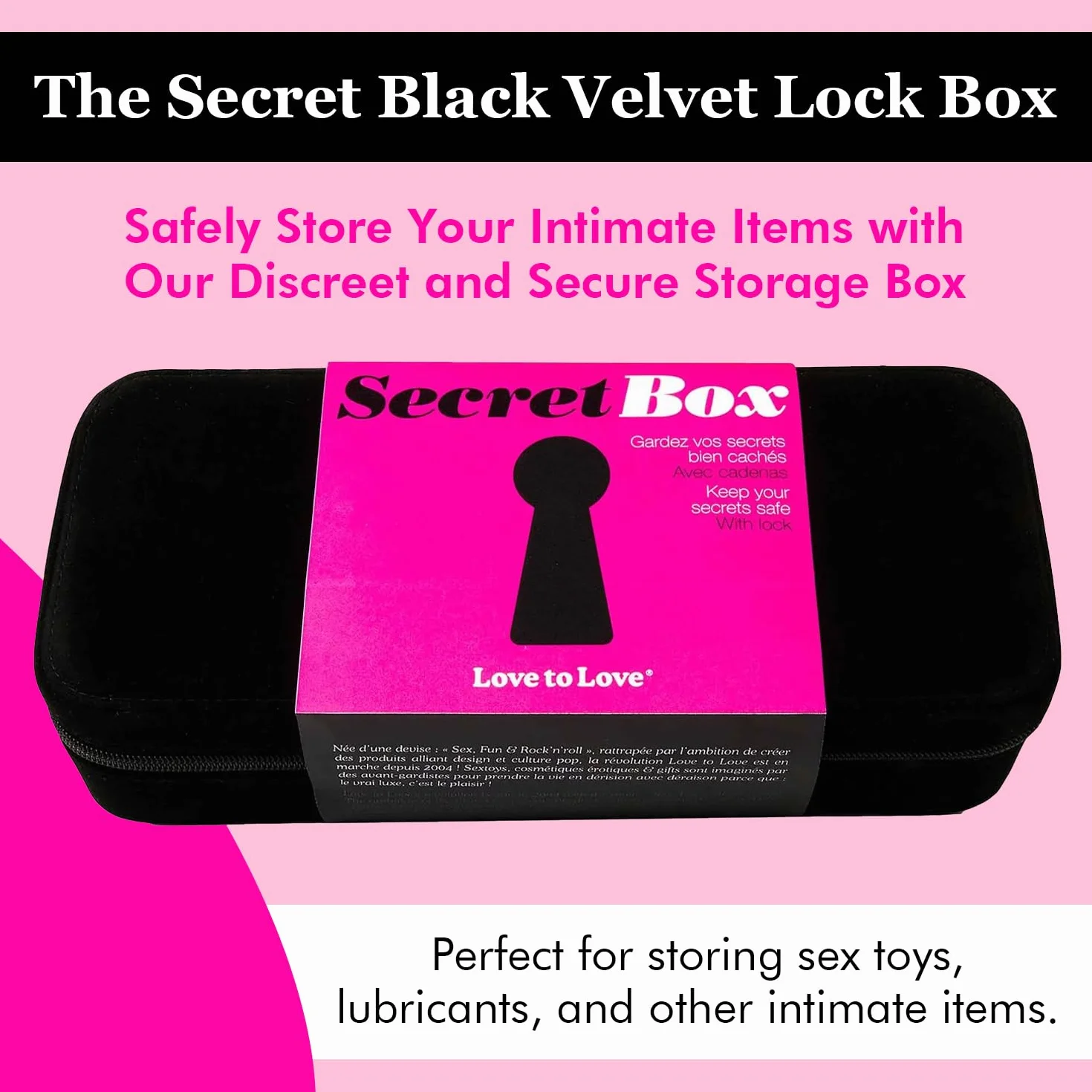 LOVE TO LOVE – Boîte À Sex Toys – Cachette Idéaale – Coffret Pratique – Cadenas À Code – Aspect Velours & Satin – 30 Cm De Long