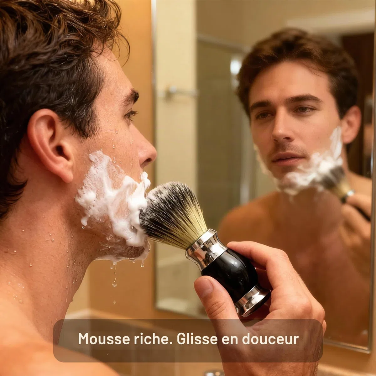 GRUTTI Kit rasage 3-en-1 homme: Bol inox magnétique + Support zinc chromé + Pinceau synthétique poil de blaireau | Hygiénique & Pratique | Ajoutez votre rasoir!