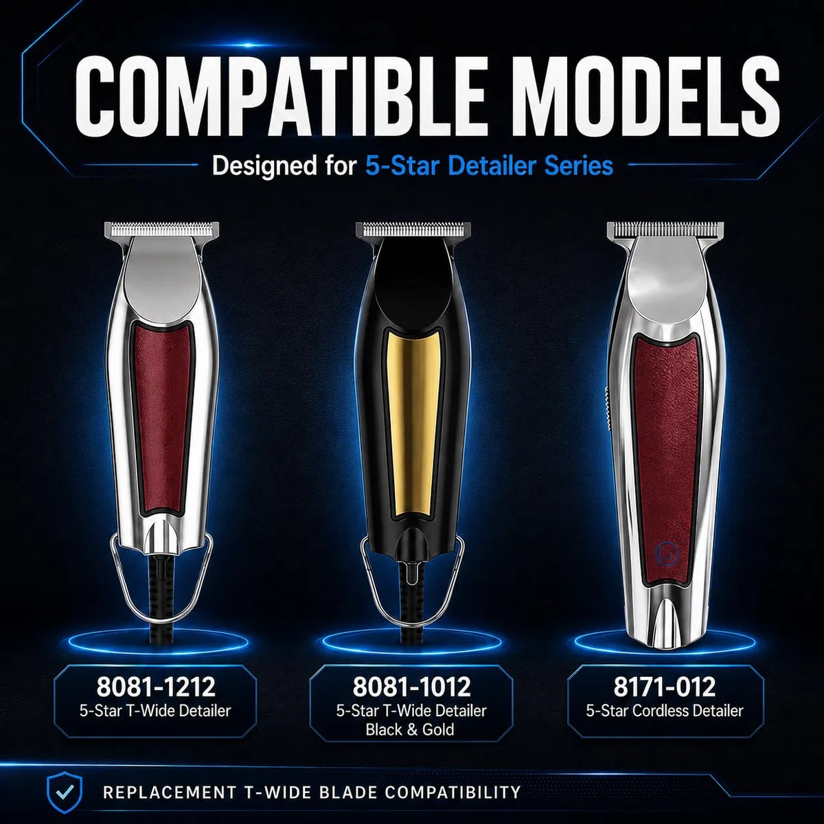 Lame T-Wide de remplacement compatible avec les tondeuses Wahl 5-Star Detailer – 0,4 mm, Zero-Gap (Argent - lot de 2)