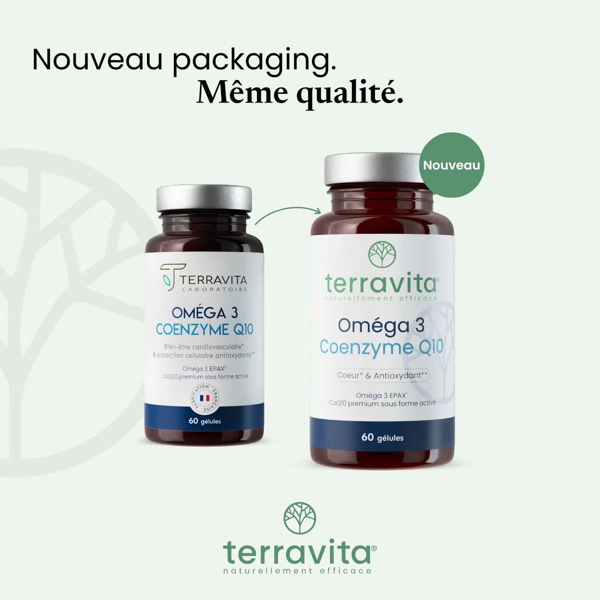 Oméga 3 Brevetés EPAX® + Coenzyme Q10 Ubiquinol Kaneka® | Poissons Sauvages | Système Cardiovasculaire - Immunitaire - Cérébral | TOTOX Ultra Faible | 60 Capsules | Made in France | Terravita