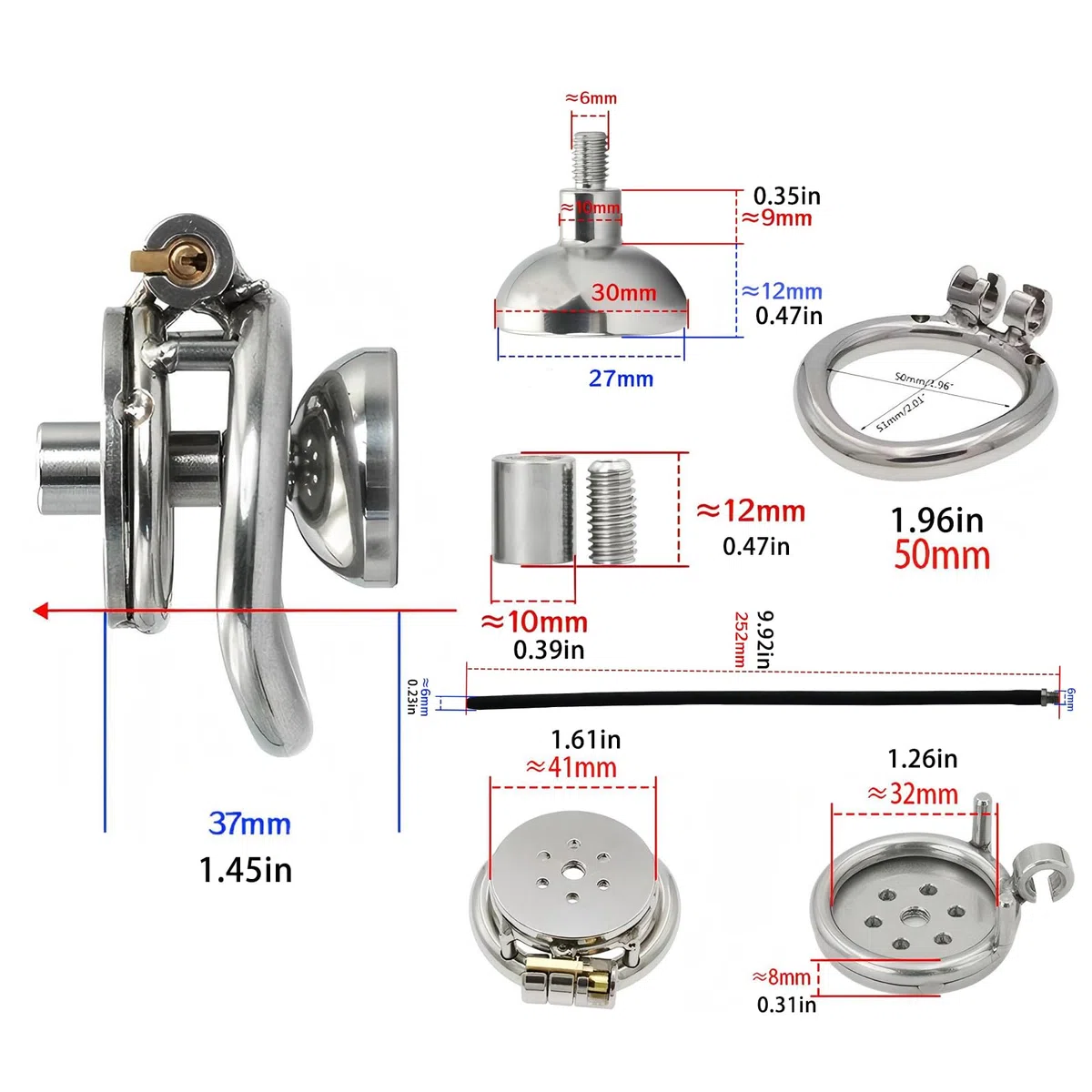 Cages de Chasteté du Pénis Inversé Cage Chastetée avec Cuvette Urinaire et Cathéter en Silicone Sex Toys Homme Chastity Cage en Métal avec Serrure et Ceinture pour Bondage le Pénis (C,50mm)