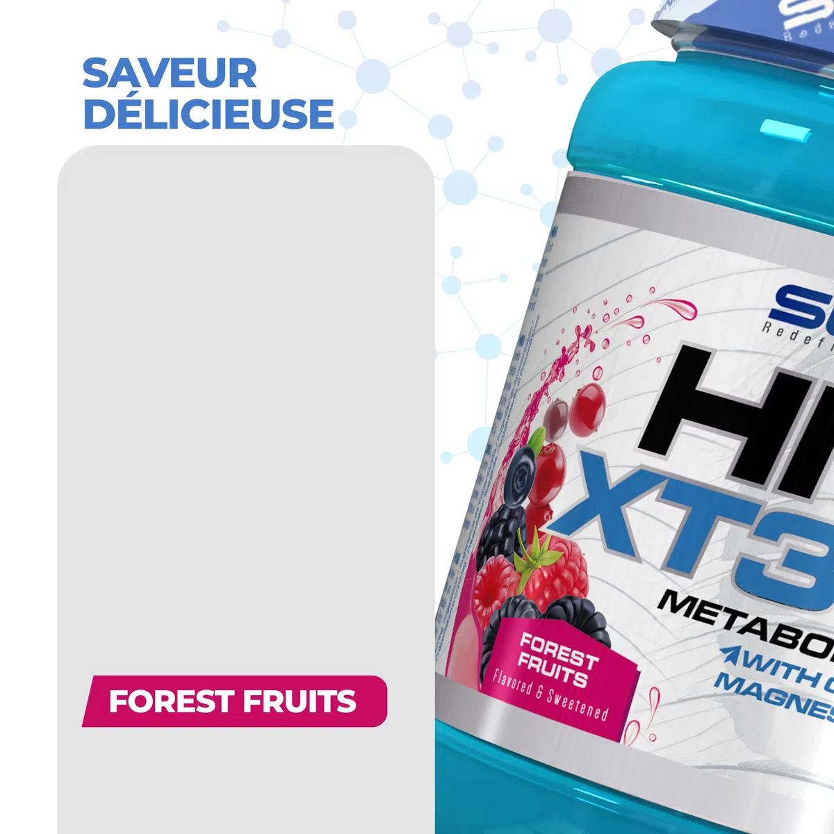HMB XT 3000-3000 mg de HMB poudre avec saveur - Avec Glutamine, Magnésium, Vitamine B6 et Vitamine D - Saveur fruits des bois (300 g, 60 portions)