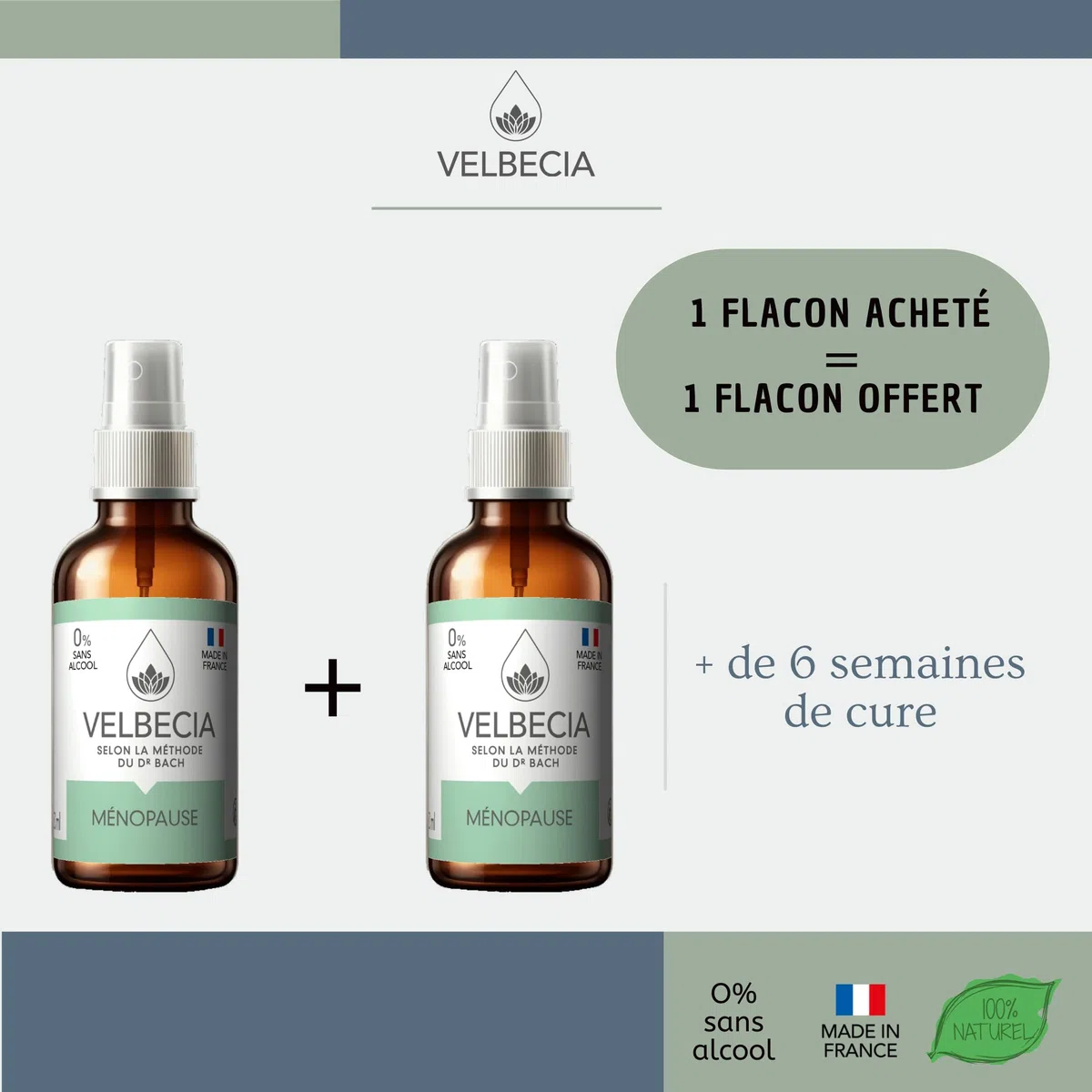 Velbecia® Fleurs de Bach Ménopause 50ml +1 OFFERT - SANS ALCOOL - Bouffées de chaleur, sommeil perturbé, sueurs nocturnes, irritabilité, sautes d’humeur