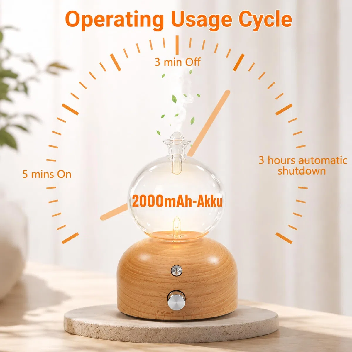 Diffuseur Huiles Essentielles sans Eau, Nébuliseur Aromathérapie Diffuseur d’Huile Essentielle par Nébulisation Diffuseur Parfum sans Fil Rechargeable pour Salon et Yoga