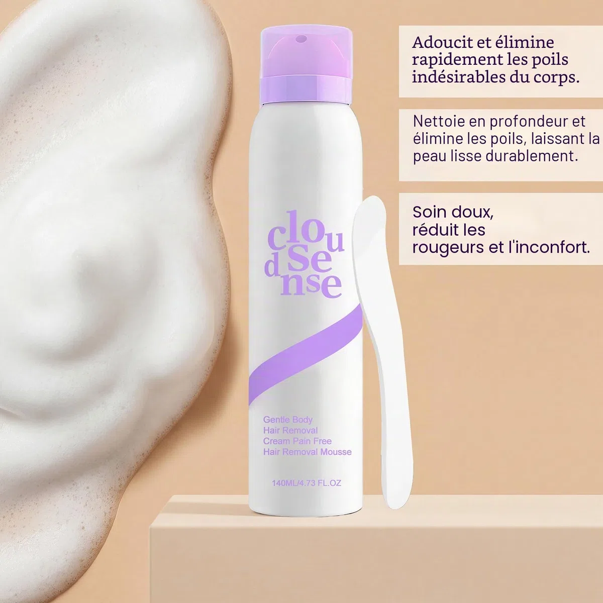 Smooth Hair Removal Mousse, Cloud Sense Silky Hair Spray Foam Remover Underarm Arm Back Chest and Legs Suitable All Skin Types, Pain Free Hairs Removal Cream Moisturizing and Hydrating (1pcs)