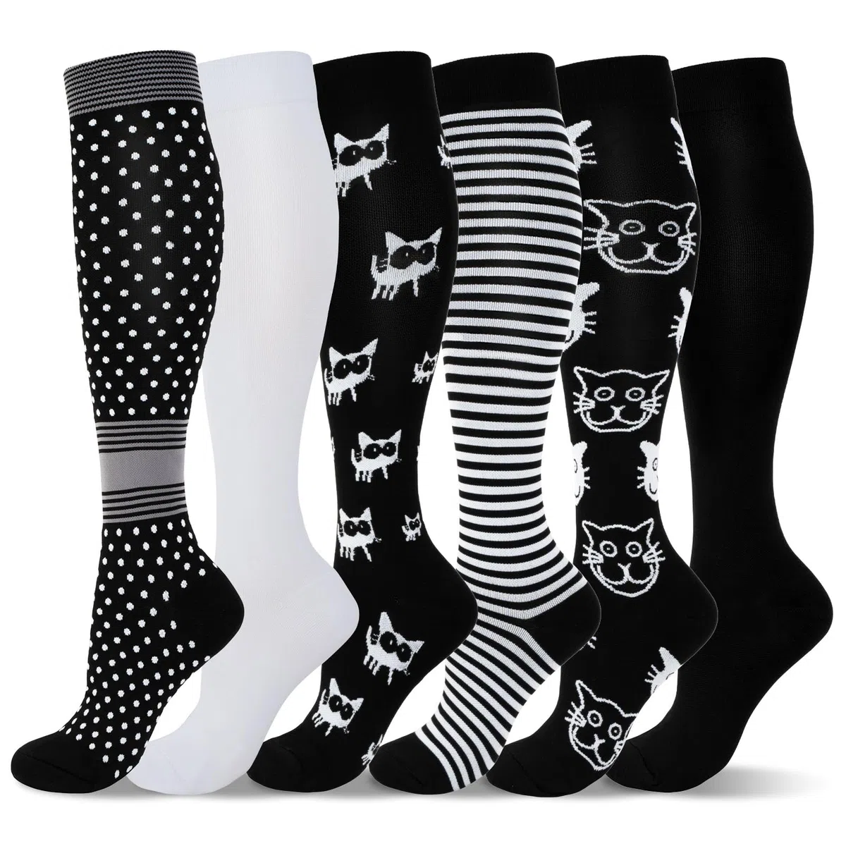 LEOSTEP 6 paires de chaussettes de compression pour hommes et femmes, soutien quotidien pour les voyages, le travail et le mode de vie actif, chaussettes respirantes confortables