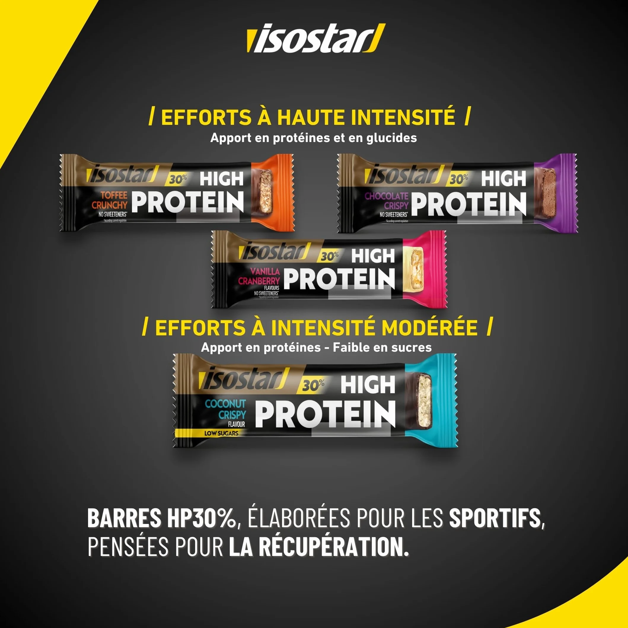 ISOSTAR – Barres High Protein 30 Chocolate Crispy – Barres Protéinées Sport avec Glucides – Énergie & Récupération – Snack Fitness, Cross Training & Musculation – 16 barres (16 x 55 g)