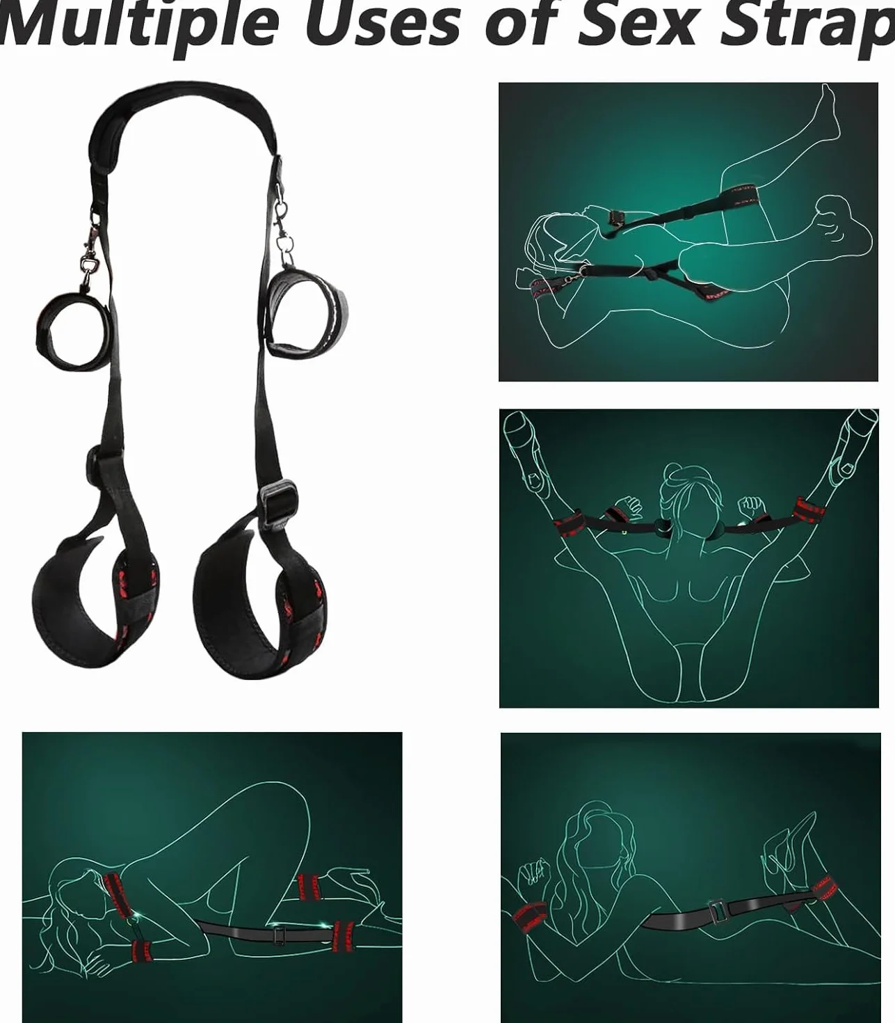 Sex Toys Position Coussin avec Sex Bondage Strap en cuir, Sex Ramp Meuble pour Couple soutien position profonde, Sex Harness Cuisses Restraint Attaches Sling réglables pour femmes hommes (Bleu)