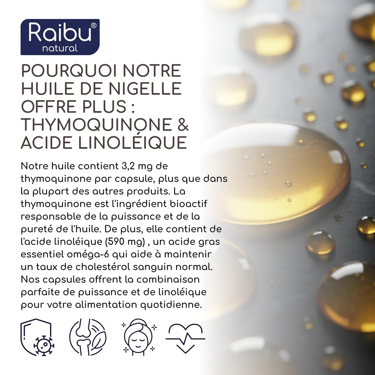 Huile de nigelle pure - 1000 mg d’huile de cumin noir par gélule (1 par jour) - Provision pour 6 mois - Nigella sativa pressée à froid - 59 % d’acide linoléique - 180 gélules