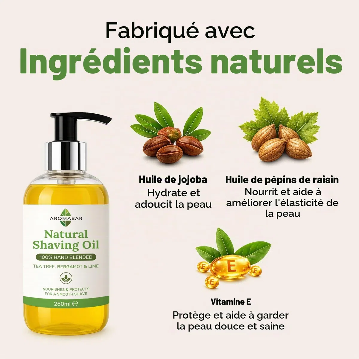 Huile de rasage naturelle Arbre à thé Bergamote & Citron vert 250 ml