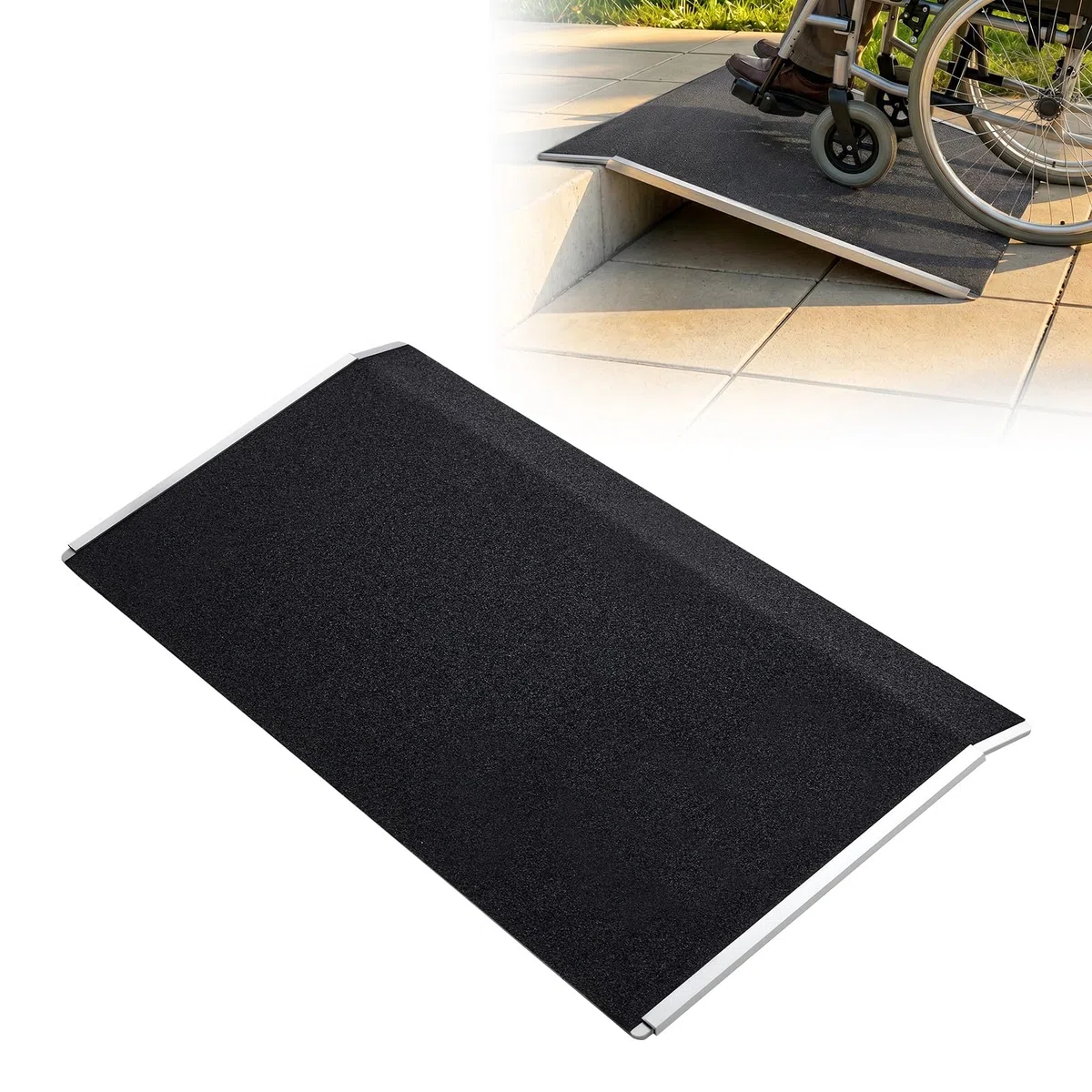 VEVOR Rampe de Seuil 810x390 mm, Rampe de Chargement en Aluminium Antidérapante pour Fauteuil Roulant, Charge 181,4 kg, pour Seuil de Porte, Trottoirs, Marches, Déambulateurs, Chariots et Scooters