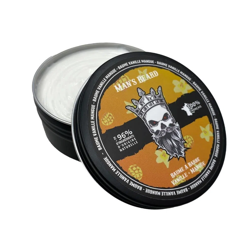 Man's Beard | Baume à barbe homme | Vanille Mangue | Ingrédients d'origine naturelle | Soin de barbe adoucissant et aide à la pousse de la barbe | 100% Fabrication Française