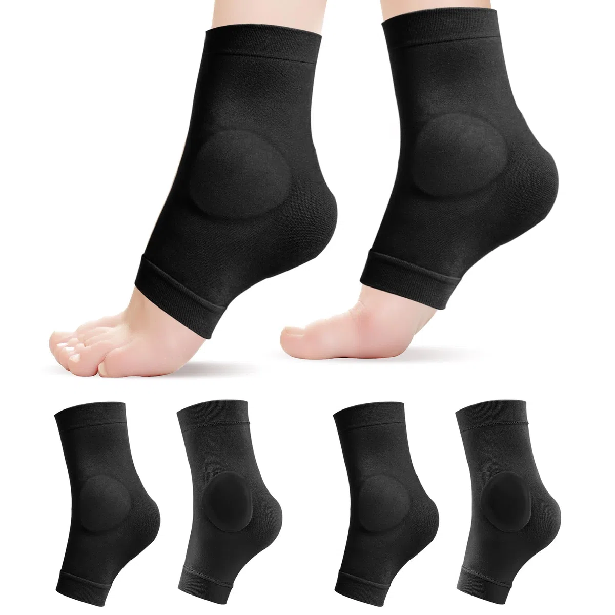 Lot de 2 paires de chaussettes de protection de la cheville avec coussinet en gel, chaussettes de skate malléolaires rembourrées pour patinage artistique (Cheville)