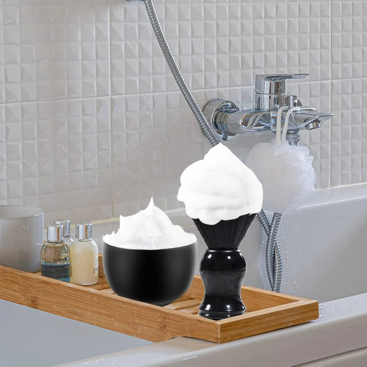 Grandslam 3 en 1 Set de Rasage, Kit de Rasage Barbier Comprenant un Blaireau de Rasage, un Bol de Rasage en Acier Inoxydable et Support Rasoir, Meilleur Cadeau pour père, mari (Noir)