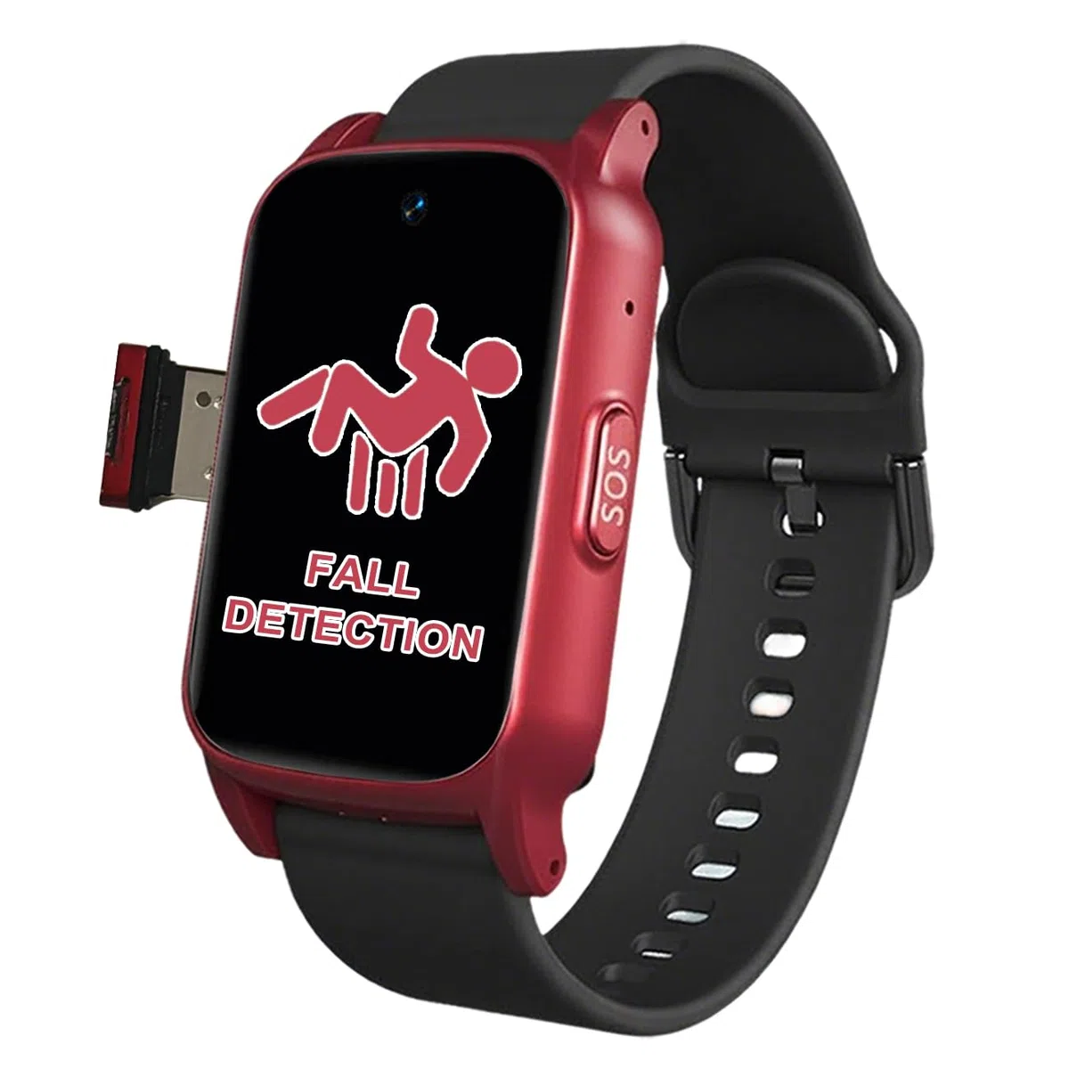 Montre Urgence Senior Montre 4G pour Seniors avec Détection De Chute Personne Âgée Bouton SOS Appels Vidéo HD Idéal pour Les Soins des Personnes ÂgéesRed,1.25 * 0.57 * 2.22inch