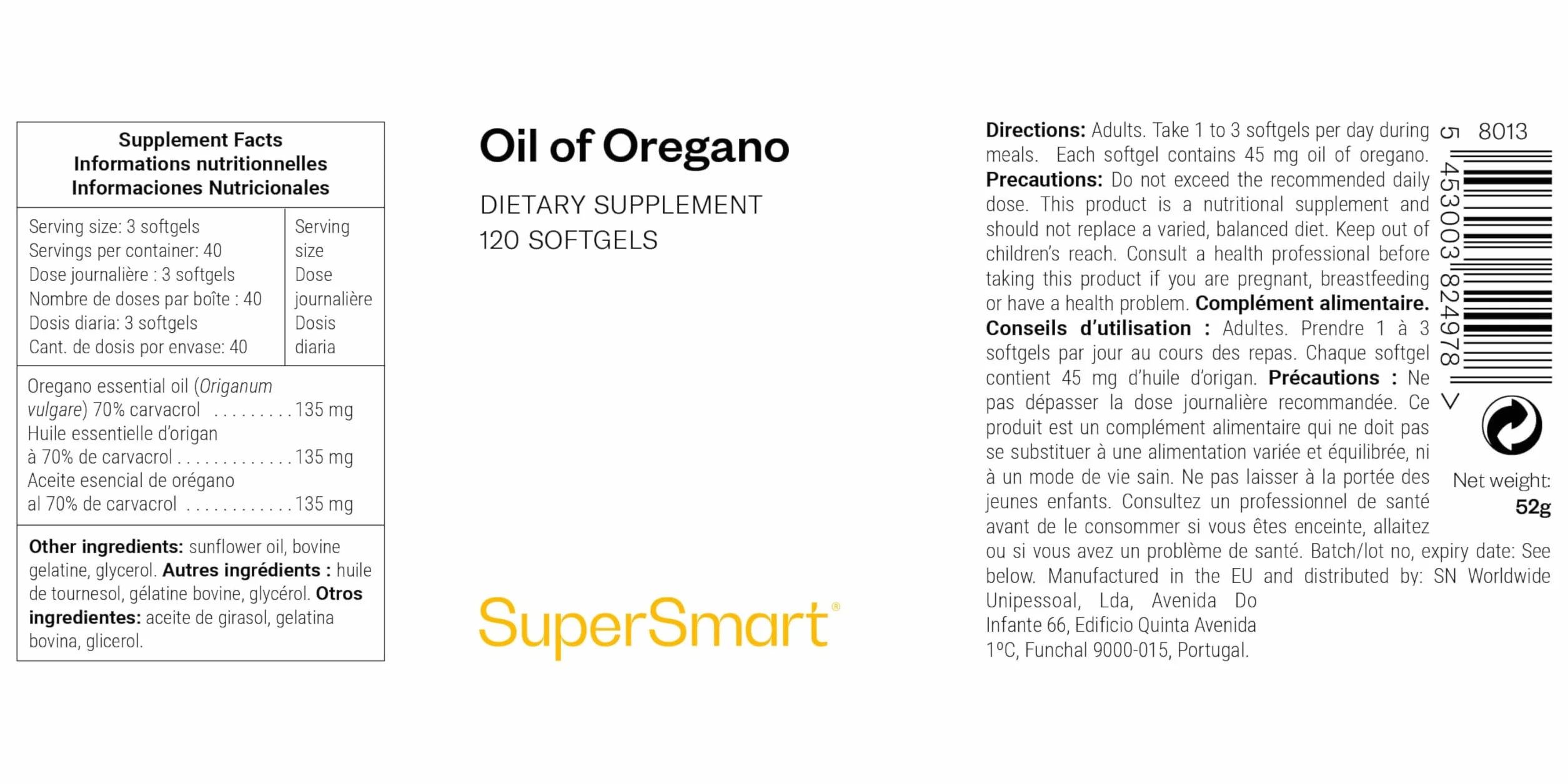 Huile Essentielle d'Origan en Gélules - Aide à Soutenir une Bonne Digestion - Santé du Foie - Standardisé à 70% de Carvacrol - Efficacité Optimale - Sans Gluten - SuperSmart
