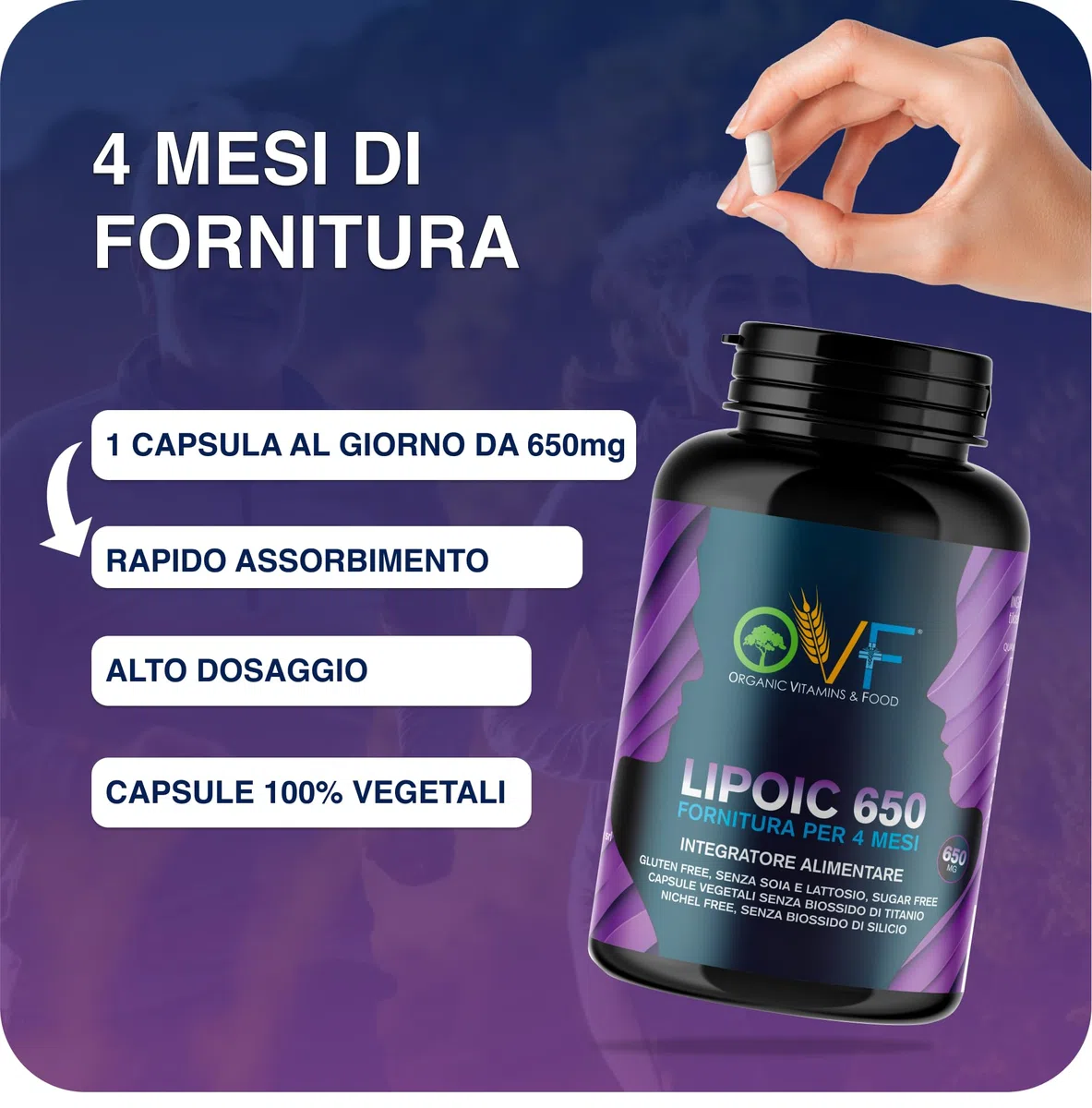OVF R-Alpha Acide lipoïque 650 mg Hautement dosé, 120 gélules végétaliennes (4 mois de stockage), puissant antioxydant pour l'énergie, les nerfs et le métabolisme, sans dioxyde de silicium, 100