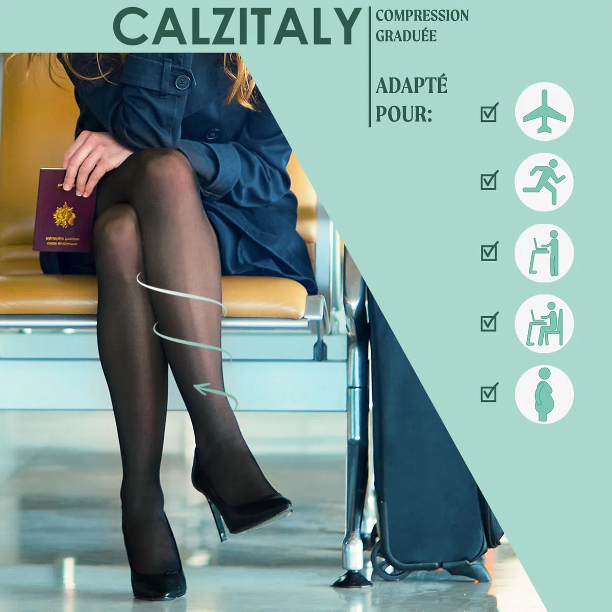 CALZITALY Bas Autofixant de Soutien Médicaux Pointe Ouverte à Compression Graduée Forte 18-22 mm/Hg | Noir, Naturel | S, M, L, XL | 140 DEN | Made in Italy (S, Noir)